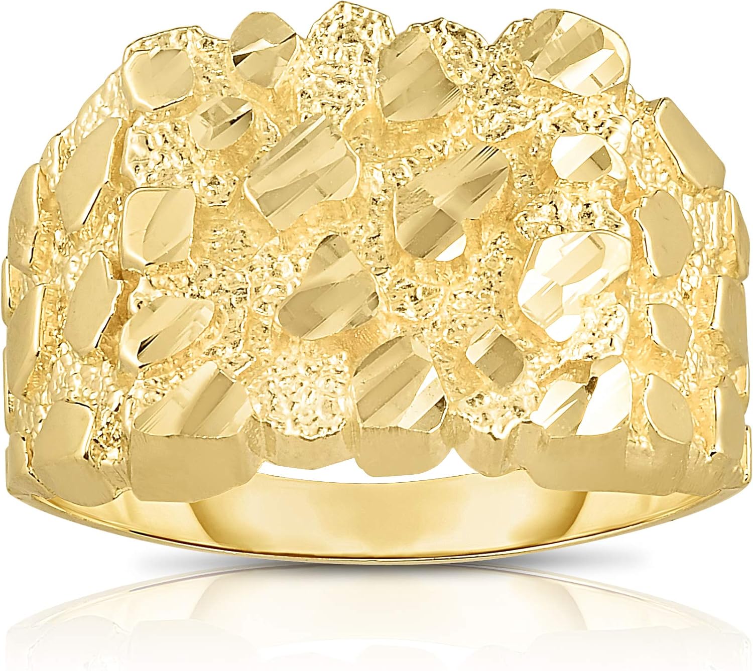 Floreo 10k Yellow Gold 14.8mm Square Nugget Ring, Sizes 6-13