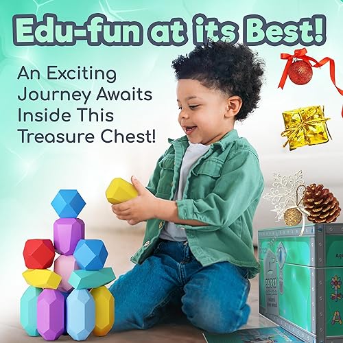 Vista 12 de 36 bloques apilables de madera – Juguetes Montessori para niños y niños de 1, 2, 3, 4, 5, 6 años, rocas XL, sin peligro de asfixia, piedras