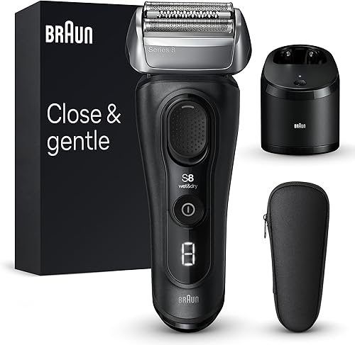Braun Maquinilla de afeitar eléctrica serie 8 8560cc para hombres, elementos de afeitado 4+1 y recortadora de cabello largo de precisión, centro de