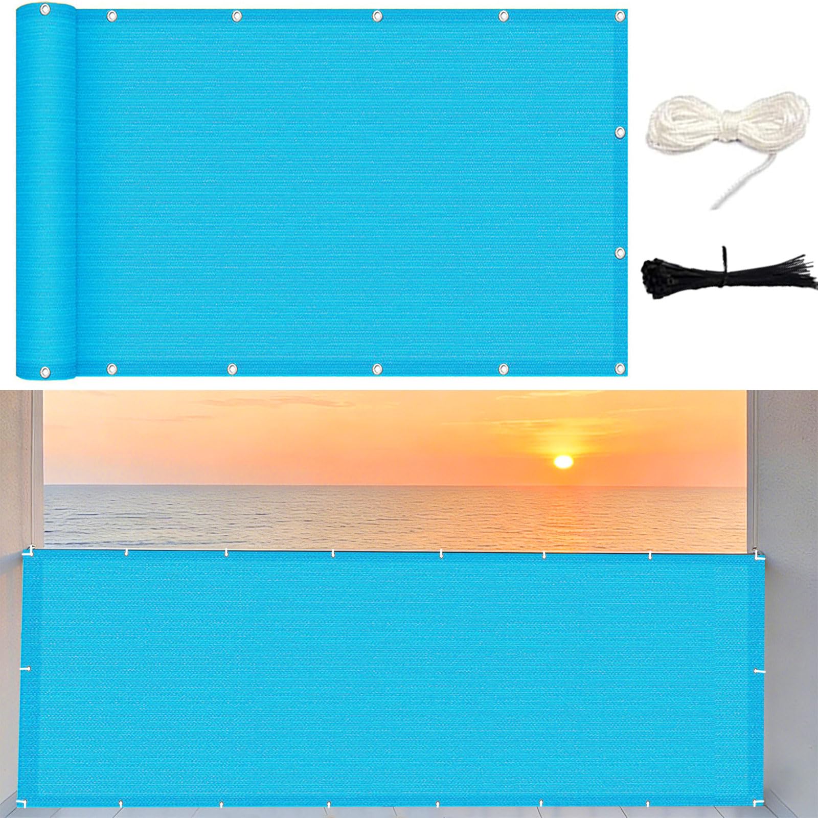 Brise vue 100x680 cm bleu ciel avec oeillets pour balcon