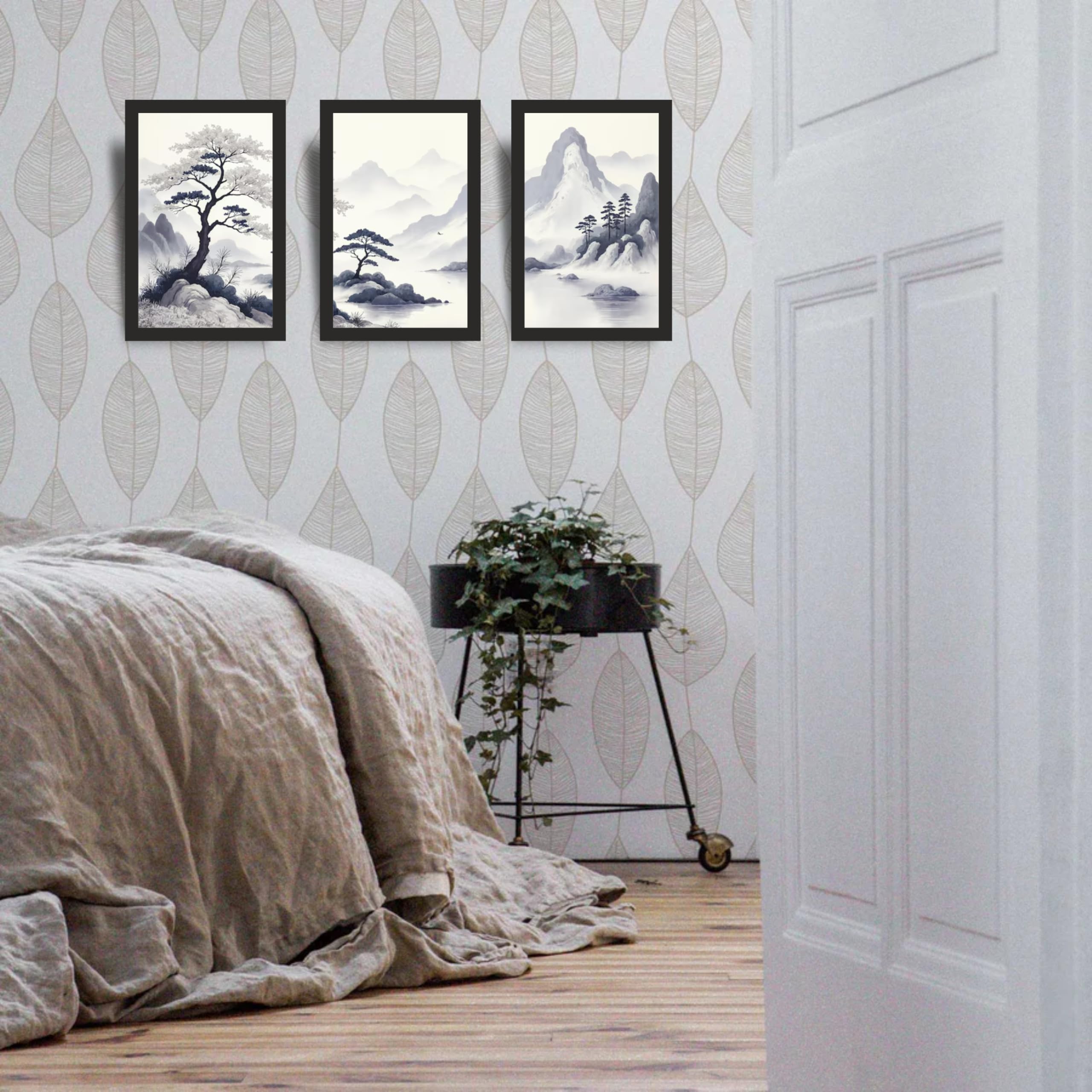 Monochrome Ink Landscape Wall Art Set of 3