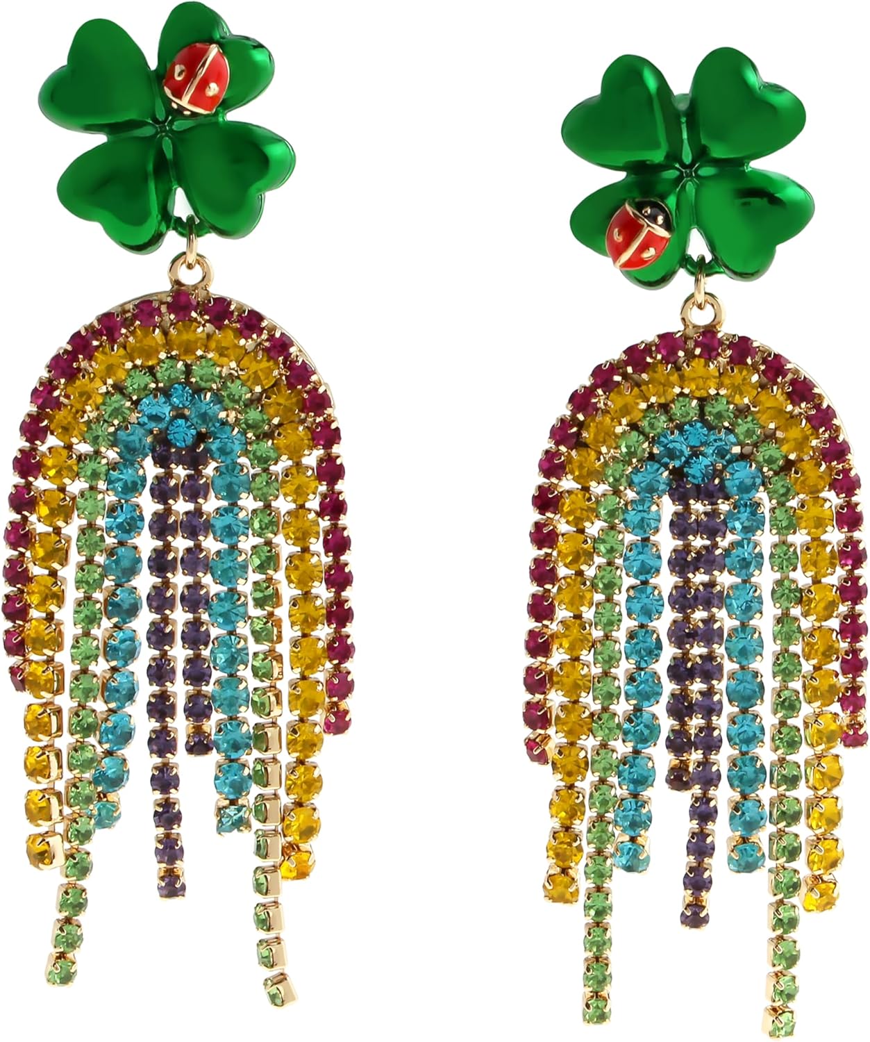 Betsey Johnson Jewelry Women's Paddy's Princess Shamrock Rainbow Chandelier Earrings