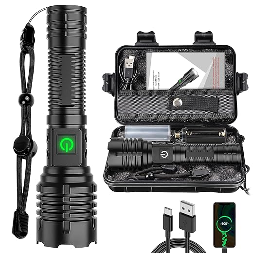 Rechargeable Flashlights 10000 High Lumens, Super Bright LED Tactical Flashlight with 5000 Capacity Battery, 5 Modes, Zoomable, IPX5 Waterproof Powerful Handheld Flashlight for Camping Emergency
