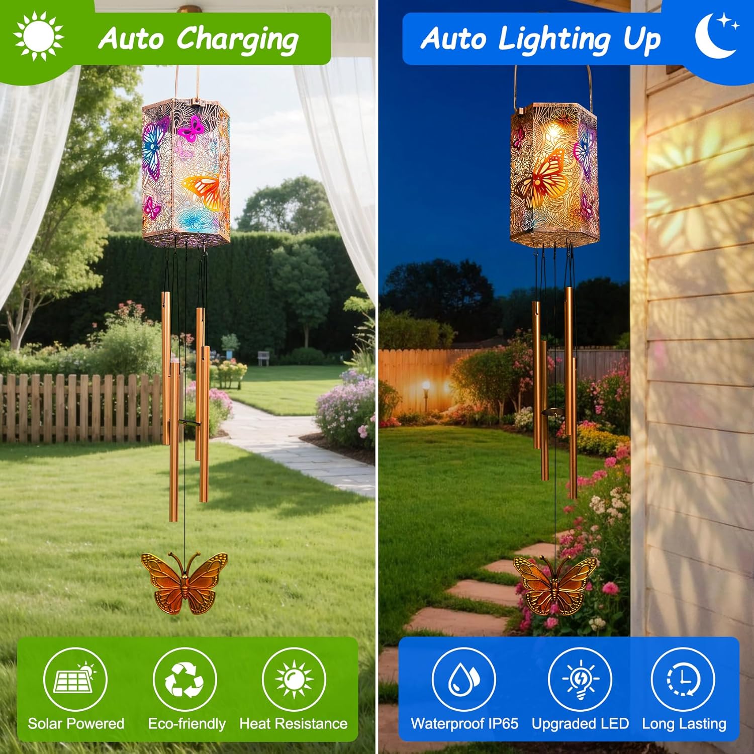 Homeimrpo Solar Wind Chimes Lights for Outside, Butterfly 3D Multicolor Waterproof Solar Lantern Chimes Outdoor Lights Hanging Decor for Garden, Porch, Yard Gifts for Mom Grandma - Image 4