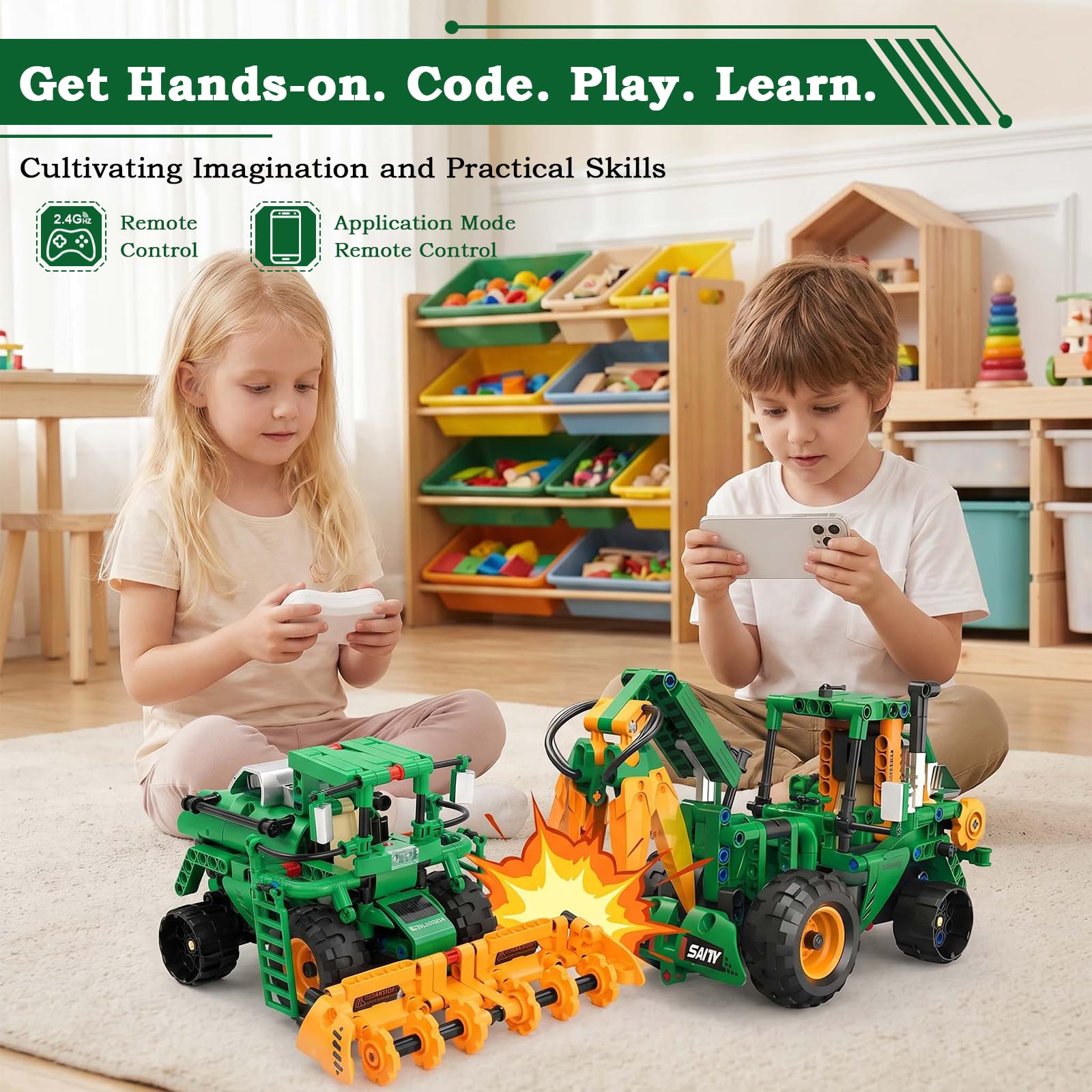 Technic Robot Telecomandati per Bambini, Set Robotico Programmabile 5 in 1 con App e Telecomando,Technic Robot Veicolo Agricolo per Bambini Idee Regalo per Ragazzi e Ragazze Dagli 6-12 Anni