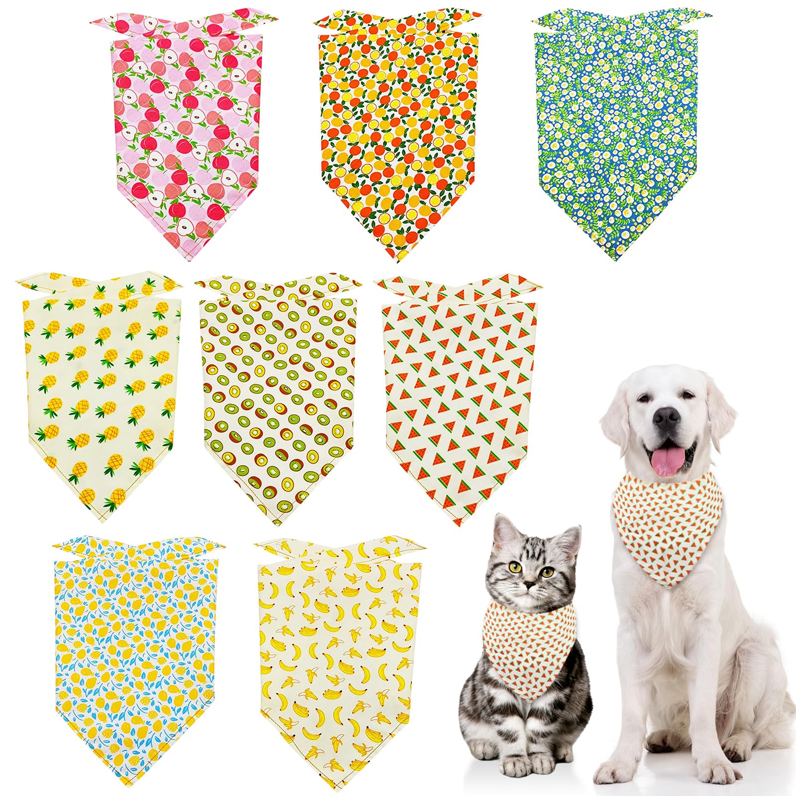 Yanmucy Bandana para perro, paquete de 8 bandanas florales para perros grandes y medianos, baberos ajustables de verano, bufanda triangular, pañuelo para perros y gatos (8, fruta)