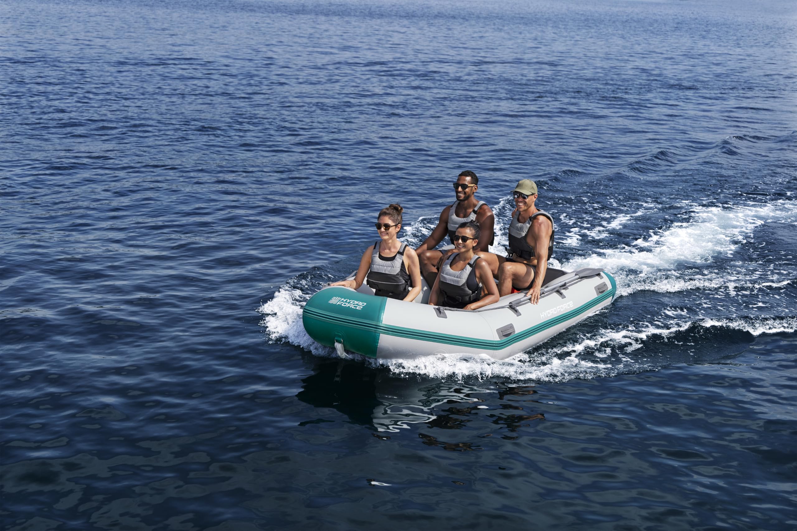 Bestway Hydro Force Sportboot Mirovia Pro, 330 x 162 x 44 cm, für 5 Personen, bis 640 kg, TriTech-Material, FortiFiber-Boden, Motorhalterung (bis 15 PS), TÜV Zertifiziert, inkl. Ruder, Pumpe, Tasche