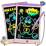 TEKFUN 2 Pack LCD Writing Tablet with Pen Cord, 8.5in Erasable Doodle Board Mess Free Drawing Pad for Kids, Car Trip Educational Toys Birthday for 3 4 5 6 7 Girls Boys (2*Purple)