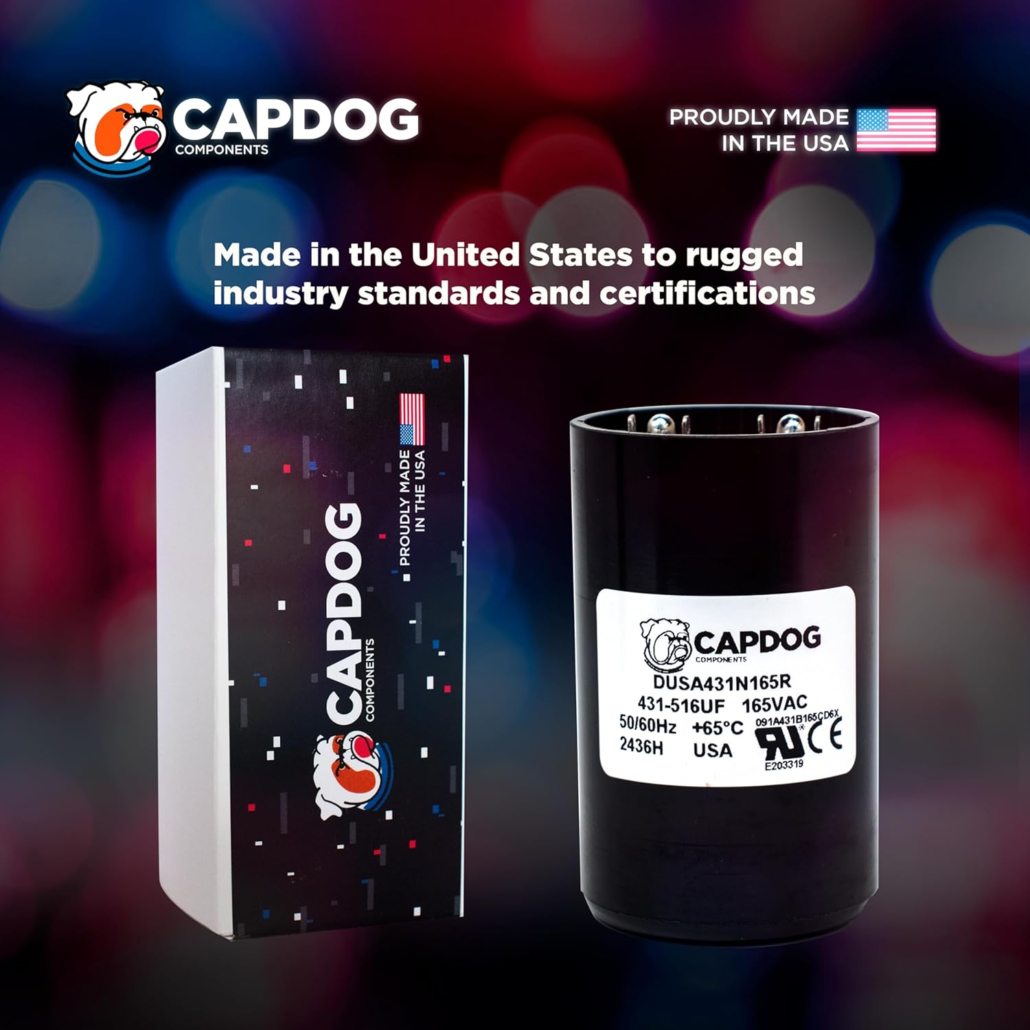 Capdog USA Made 431-516uf MFD 110/125/165 VAC Motor Start Capacitor Compatible Redmond 5029 E/One Optional Bleed Resistor