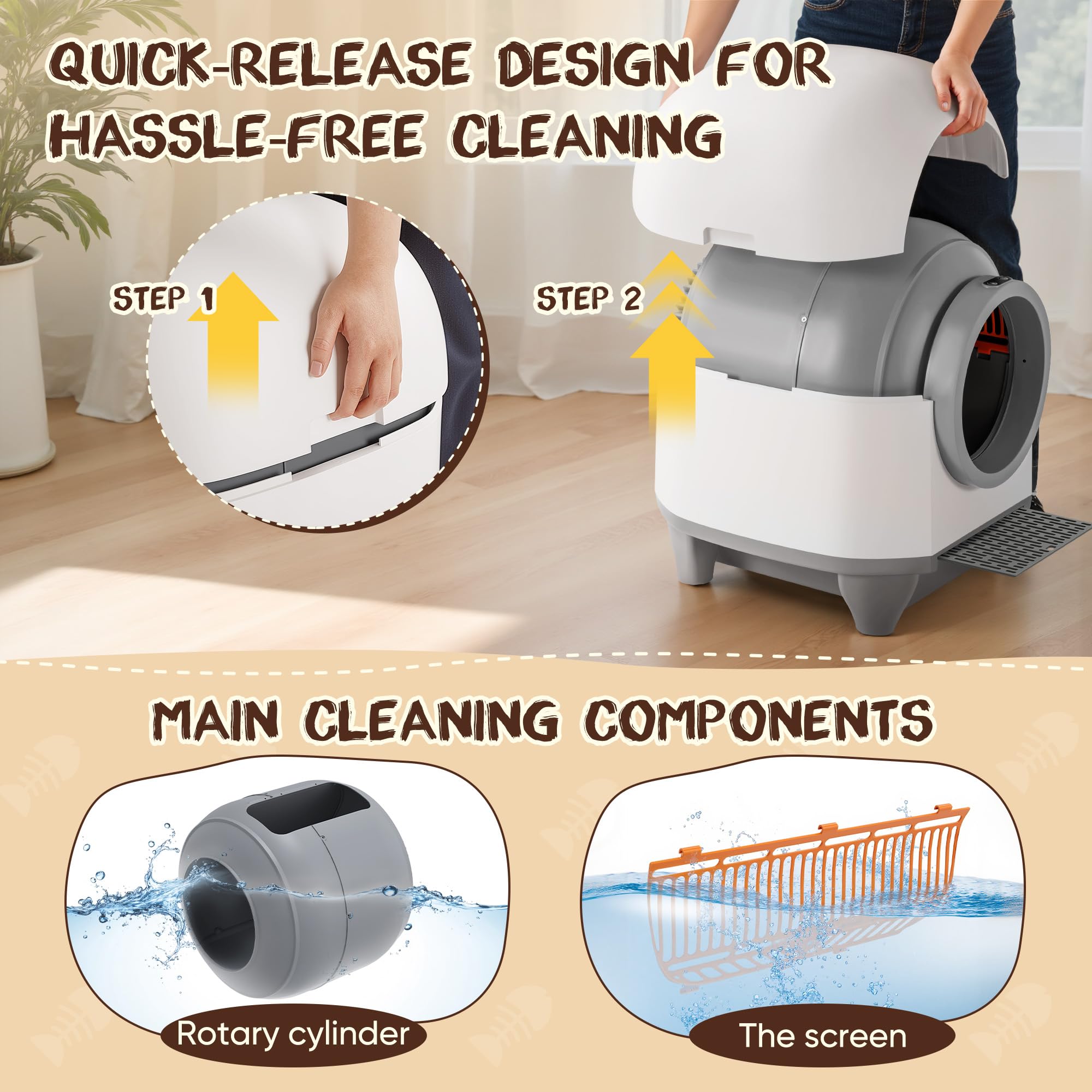 GUNJI Automatic Self-Cleaning Litter Box, 90L Large Capacity for Multiple Cats - APP Controlled with Safety Protection, Included Litter Mat & 1 Roll Garbage Bags (Gray) - image 2