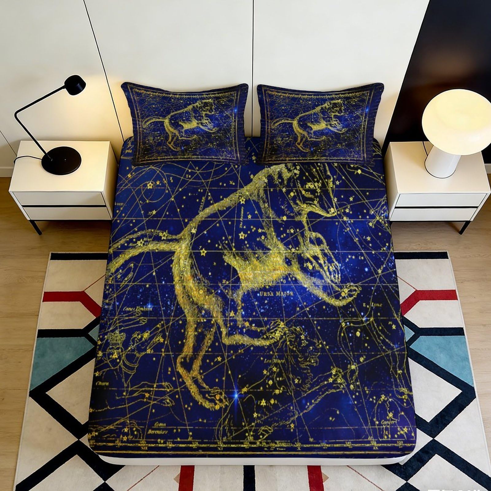 Jqzkxnhpbr Style-5 3D Printed Leo Zodiac Fitted Sheet Microfiber Soft Anti-Slip Star Map Bed Cover For Bedroom Dorm Decor 90X200x25cm