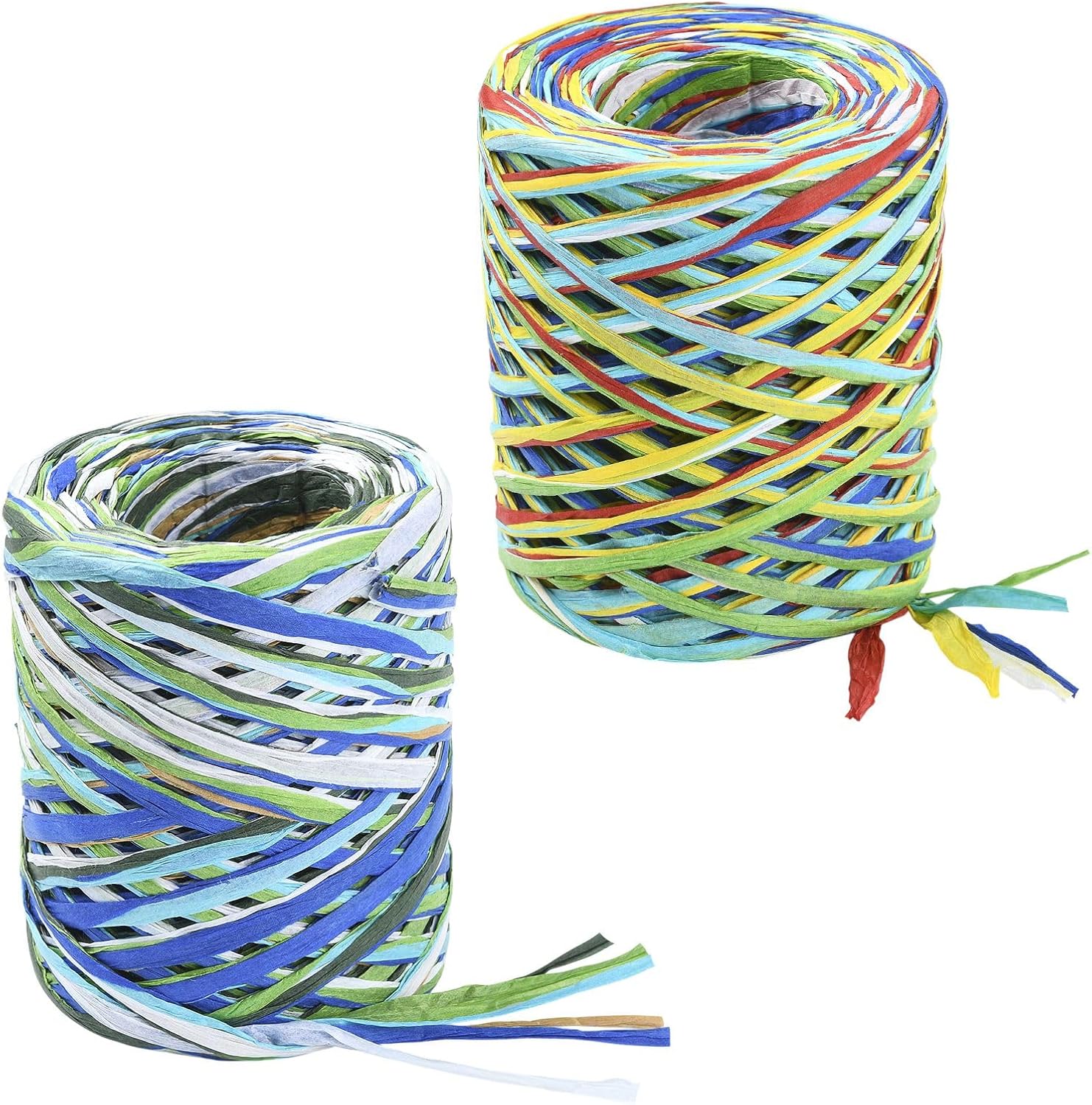 87.49-218.72 Yards/80-200M Green Blue Raffia Ribbon, Paper Twine Yarn String, for Wedding Party DIY Handmade Craft Bouquets Present Wrapping, 2 Rolls 2 Colors