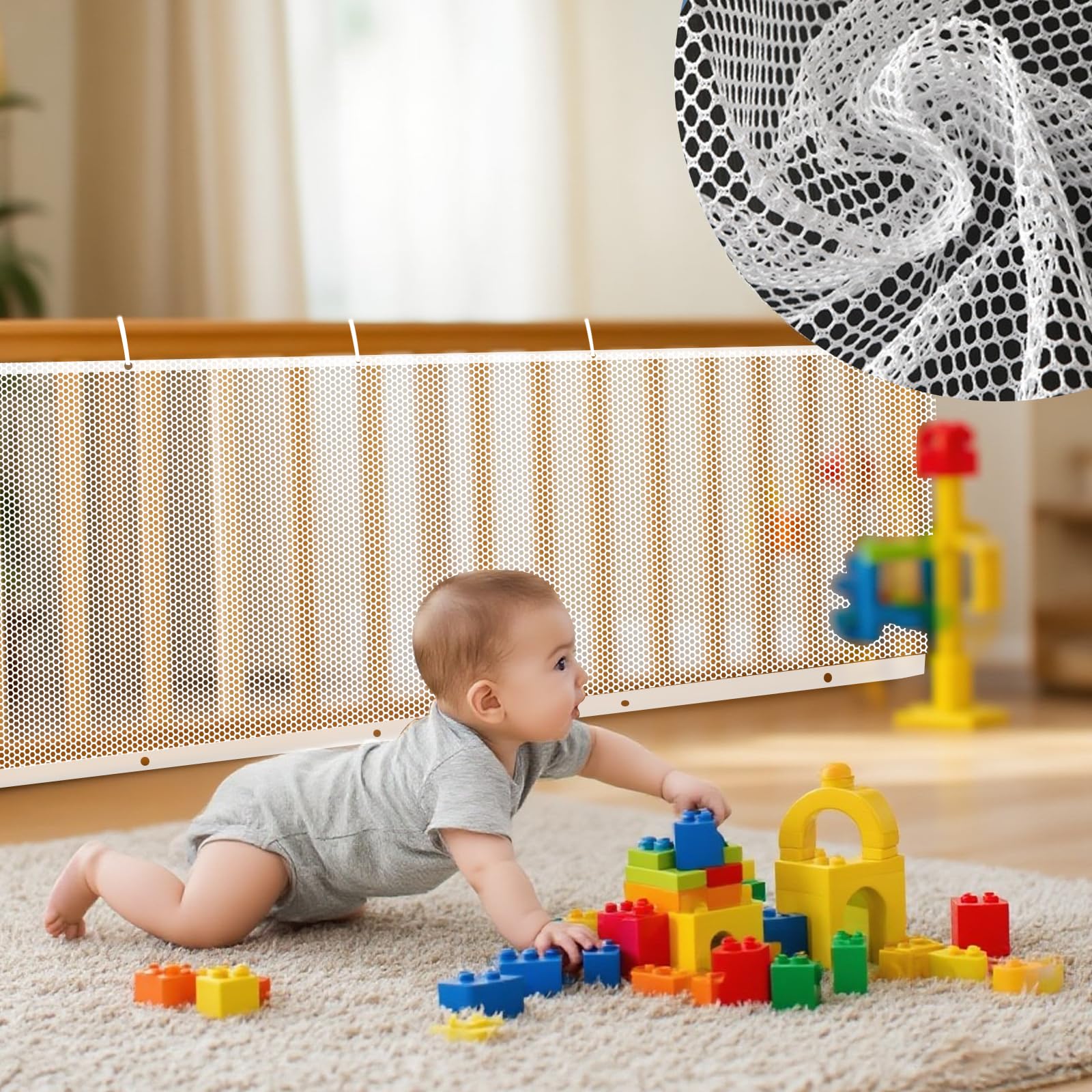 Rete di Sicurezza per Bambini Scale 6x0.9m Rete Protezione Gatti Balcone Rete per Balconi Esterni Bambino Regolabile Robusta Rete di Sicurezza Scale per Ringhiere,Giocattoli,Cani,Domestici