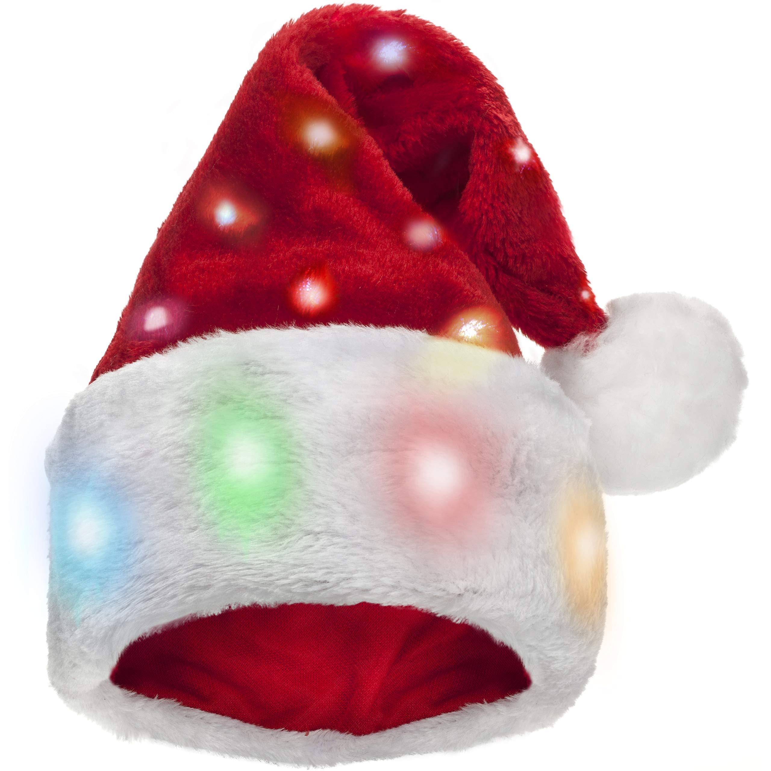 Plush Santa Hat - Light Up, Funny Christmas Hats for Kids & Adults