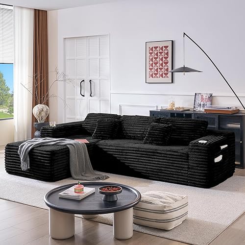 Sofá modular Cloud con diván en forma de L, moderno sofá modular con asiento profundo, portavasos integrado y bolsillo de almacenamiento para sala