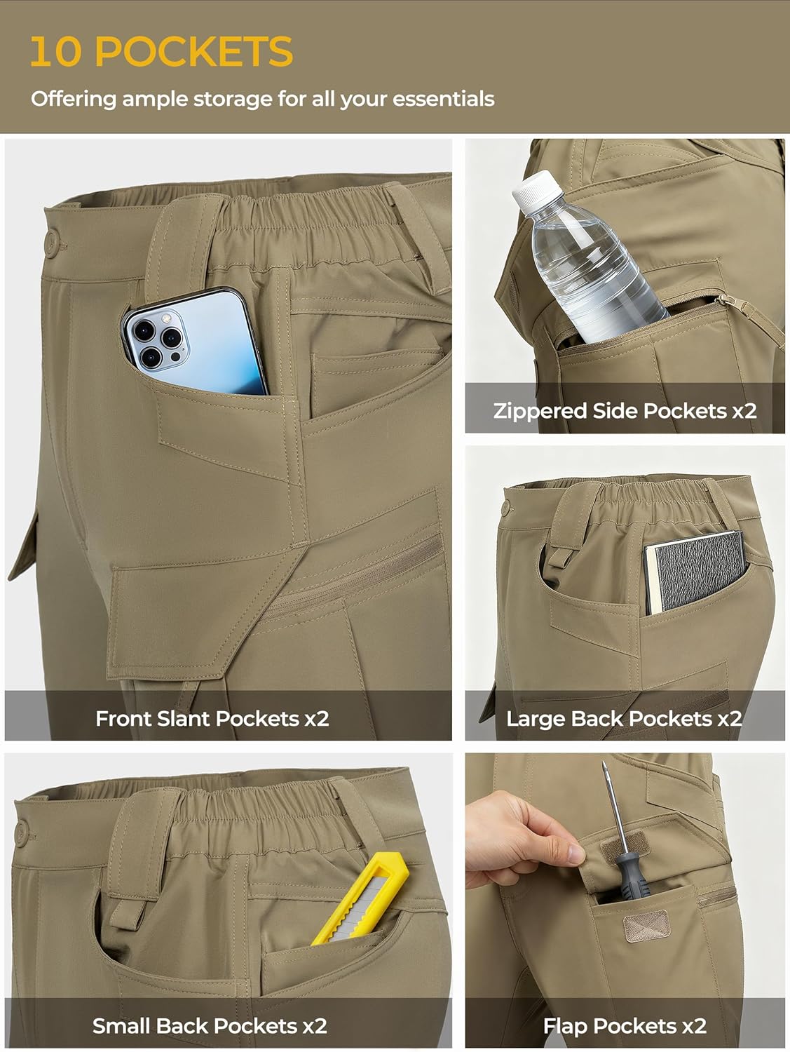 Tactical Pants for Men with 10 Pockets,Slim Fit Cargo Work Pants,Durable for Hiking,Fishing,Outdoor Activities - Image 2