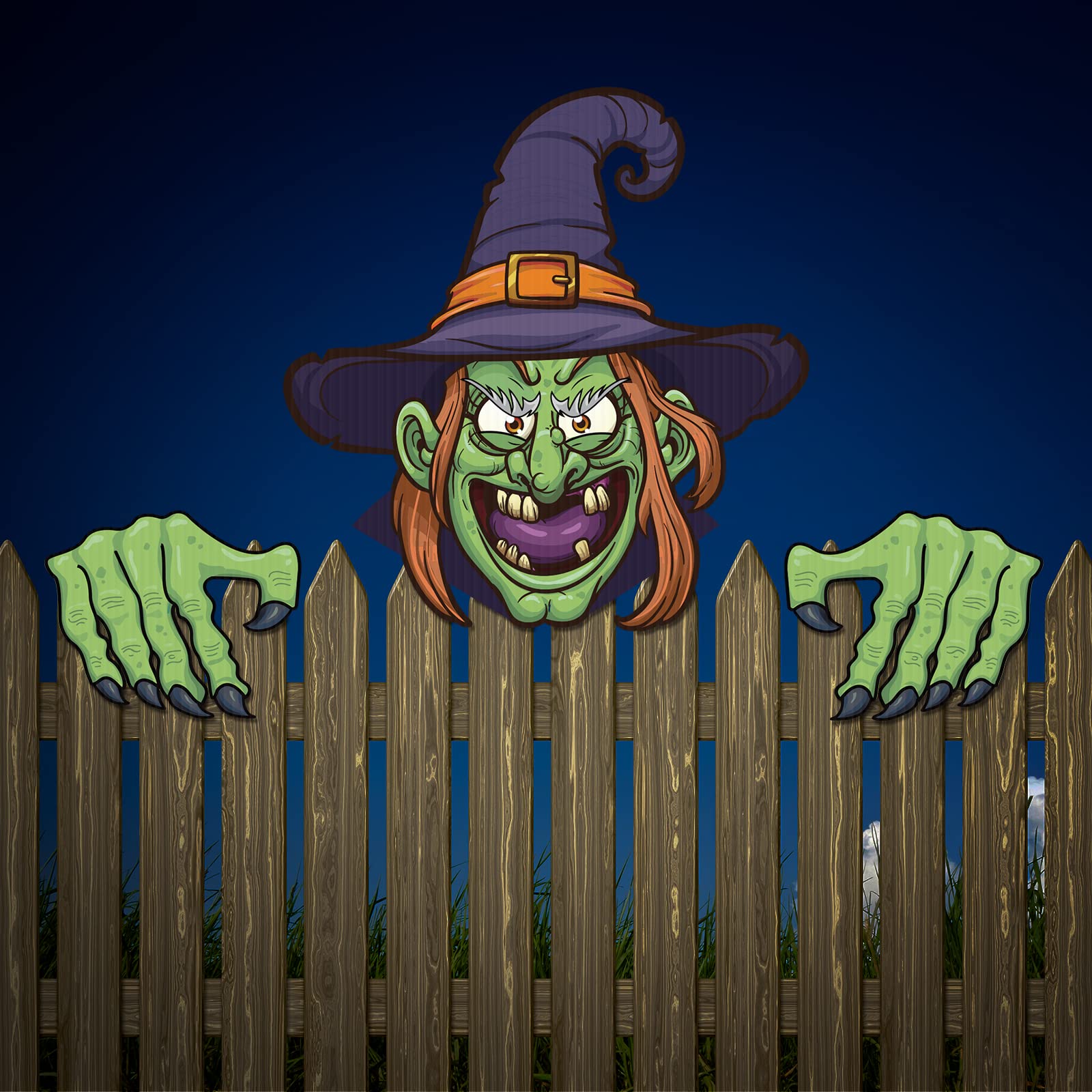 Sawysine 3 Pieces Halloween Fence Peeker Decoration Scary Peeper Halloween Outdoor Decoration Halloween Garden Yard Decor for Home Patio Holiday Party Lawn Garden Fence Pathway Decorations (Witch)