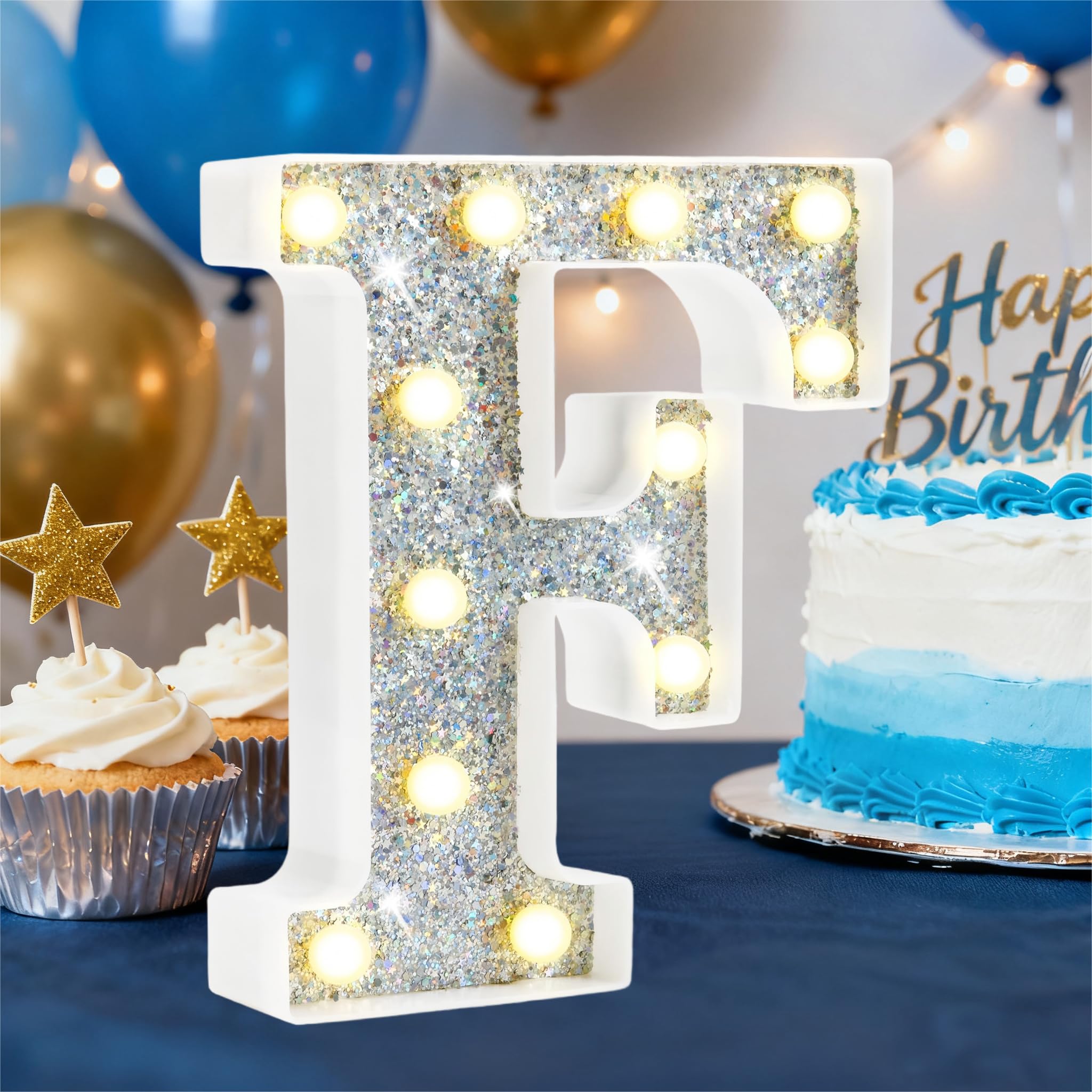 LED Marquee Letter Lights, Light Up Silver Letters for Bedroom Glitter Gifts for Teenage Girls Alphabet Letter Sign Battery Powered Night Light Birthday Party Wedding Home Decoration, Silver Letter F