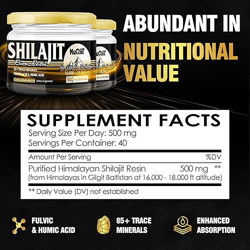 Miniatura 2 de 2 paquetes de suplemento Shilajit de 0.71 oz para suministro de 80 porciones, apoya la inmunidad, la salud cerebral y más - 500 mg Shilajit puro