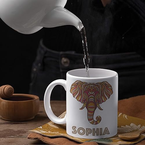 Miniatura 5 de Regalos de elefante, taza de café personalizada de 11 oz con nombre de elefante - Regalos de Navidad para mujeres, niños - Bonita taza de té de
