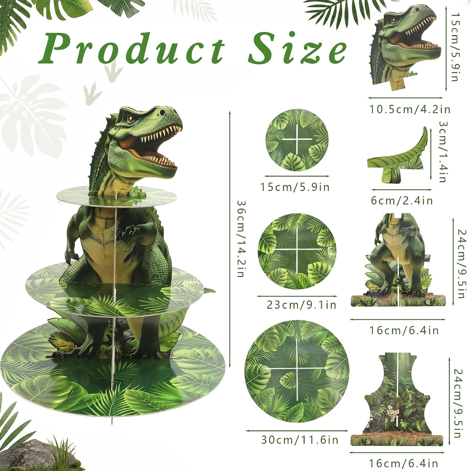 3-Tier Dinosaur Cupcake Stand for Dessert Tower Birthday Party Decorations image 2