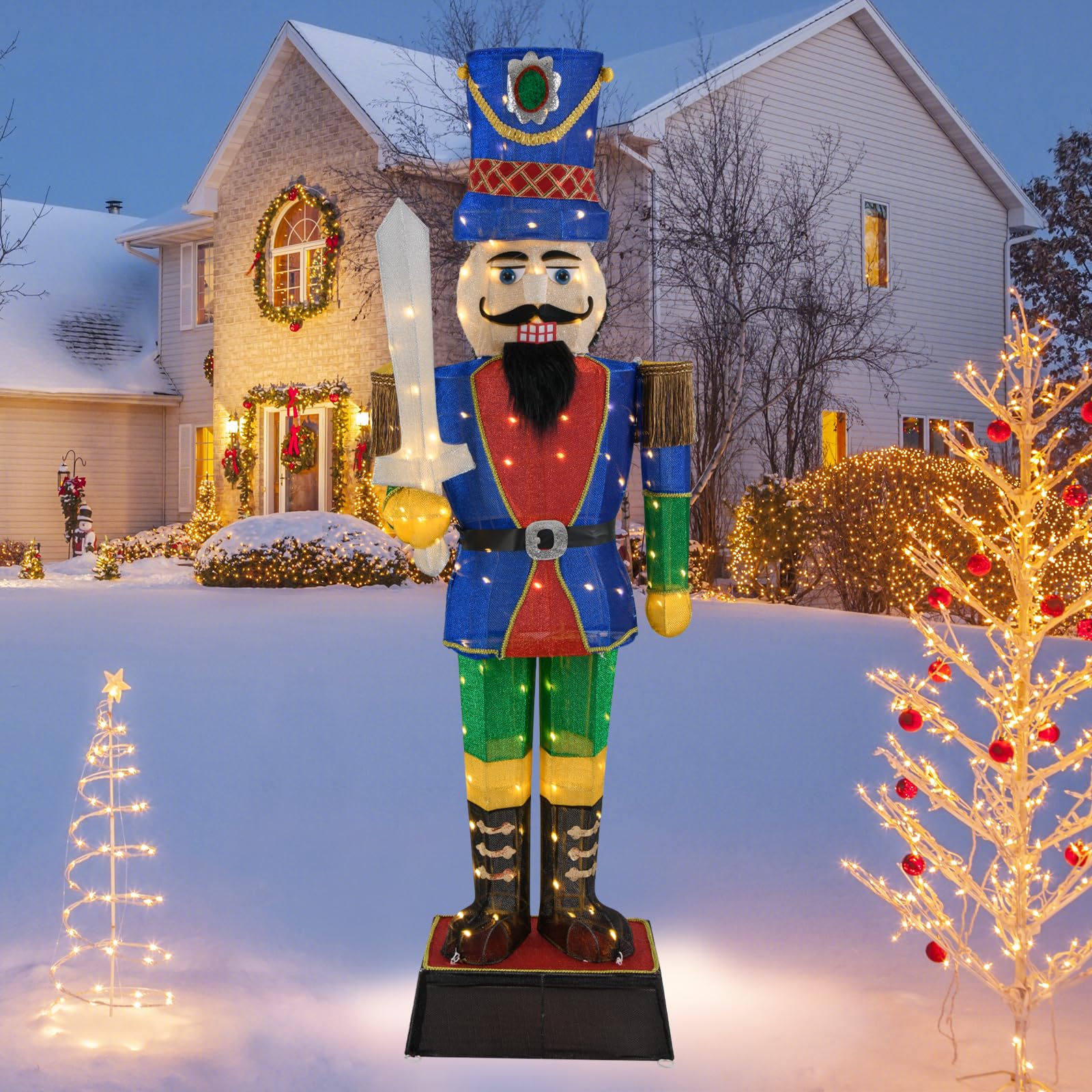 SOARS Decoration Noel, Casse Noisette Noel Grande Figure Illuminée 184 CM, 110 Lumières LED Blanc Chaud, Socle Métallique, Decoration Noel Exterieur & Interieur pour Jardin, Cour, Salon