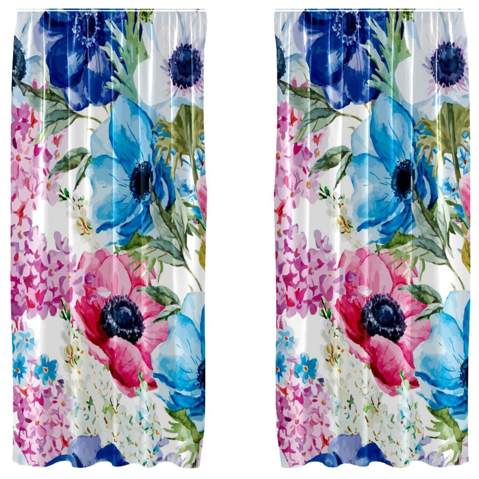 Rideaux aquarelle fleurs rouge bleu 140x213 cm pour salon et chambre
