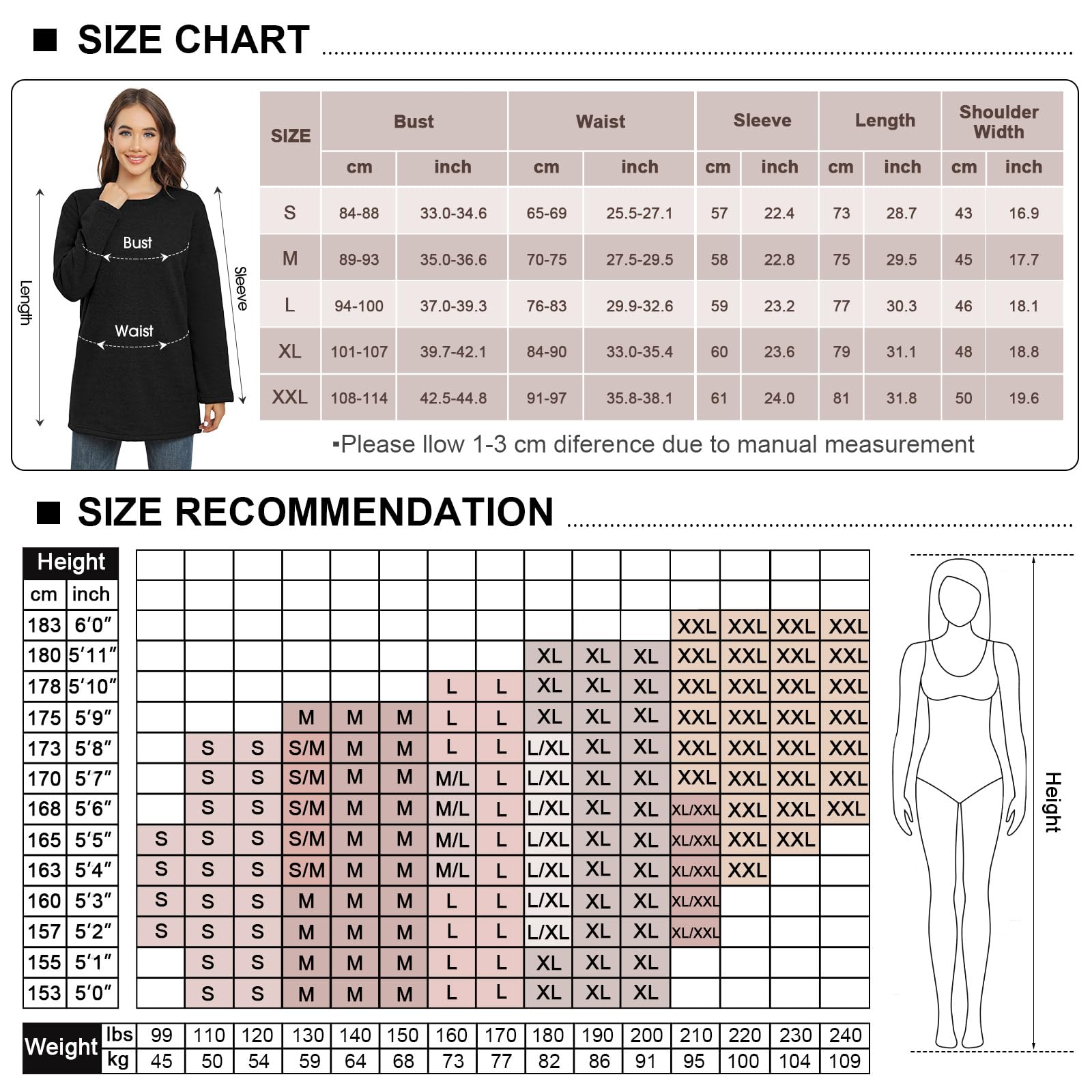 Nadeer Sweat Polaire Femme Hiver Pull Sweatshirt Manches Longues Col Rond Coton Sweat sans Capuche Couleur Unie Doublé Chaud Pullover Loose Casual Loungewear Haut
