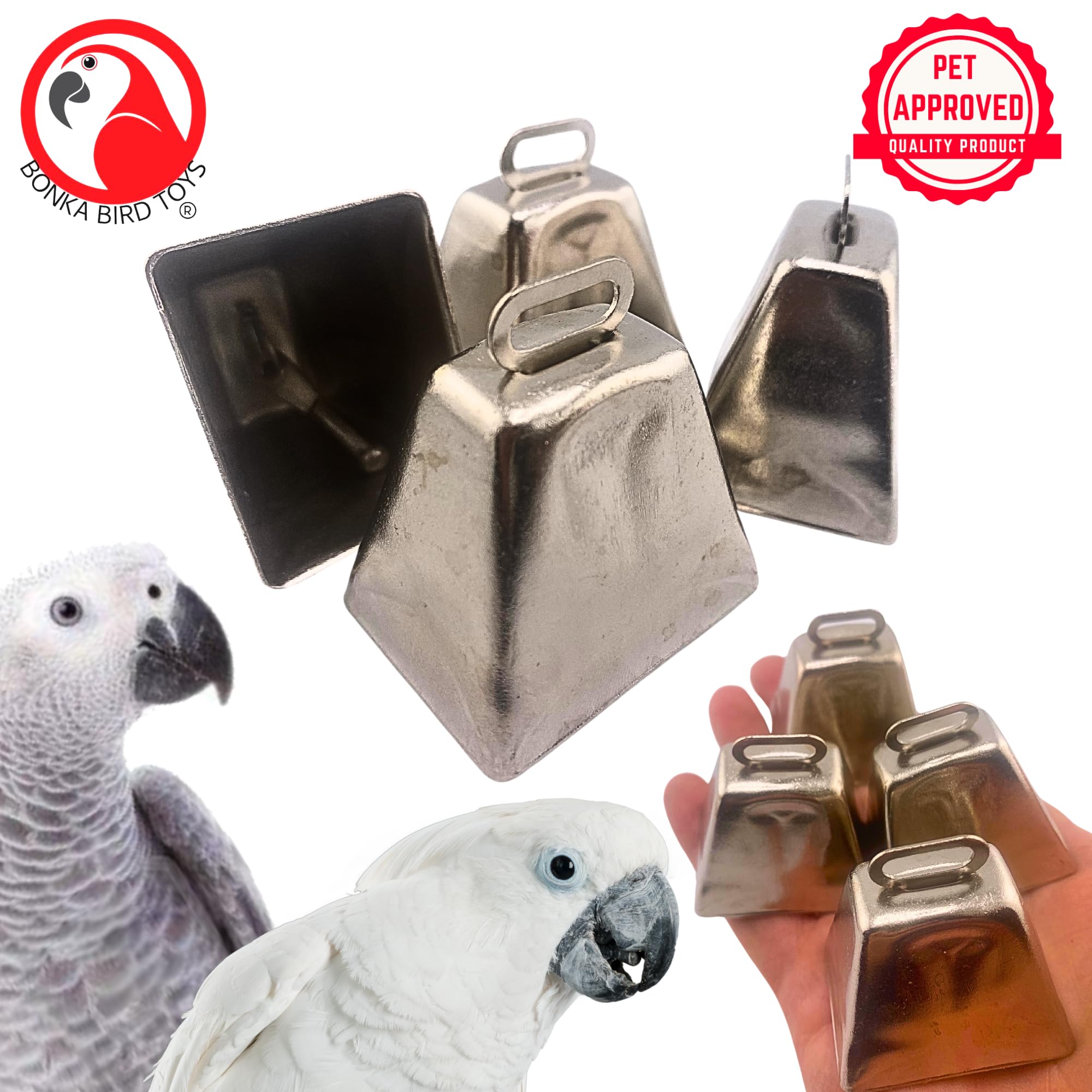 Bonka Bird Toys 1099 Pk4 Large Silver Cow Bells 2" Metal Bells for Small to Large Parrots DIY Bird Toy Parts Enrichment Accessories Conure Amazon Eclectus African Grey - image 6