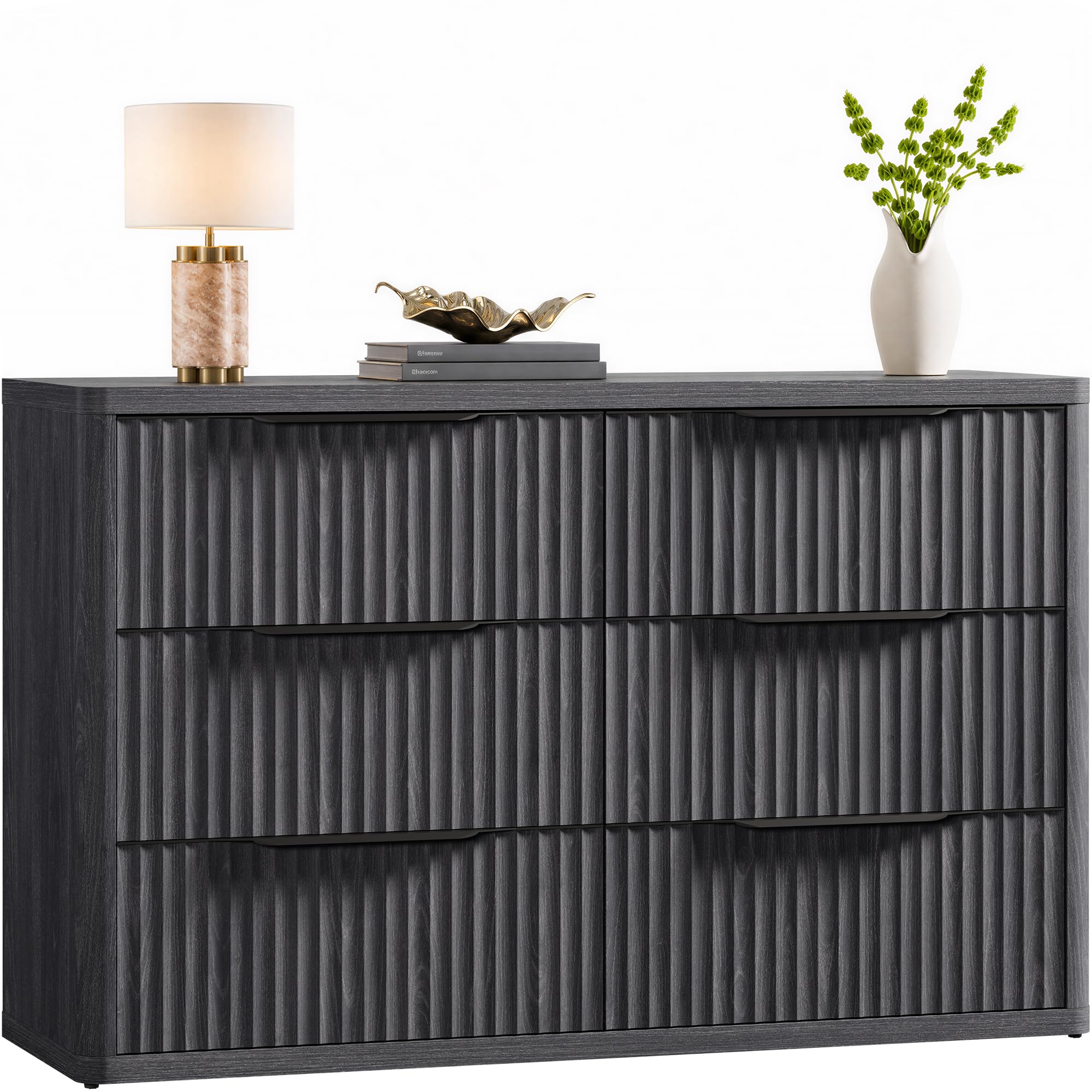 SICOTAS Bedroom Dresser with 6 Deep Wide Large Fluted Drawers for Closet