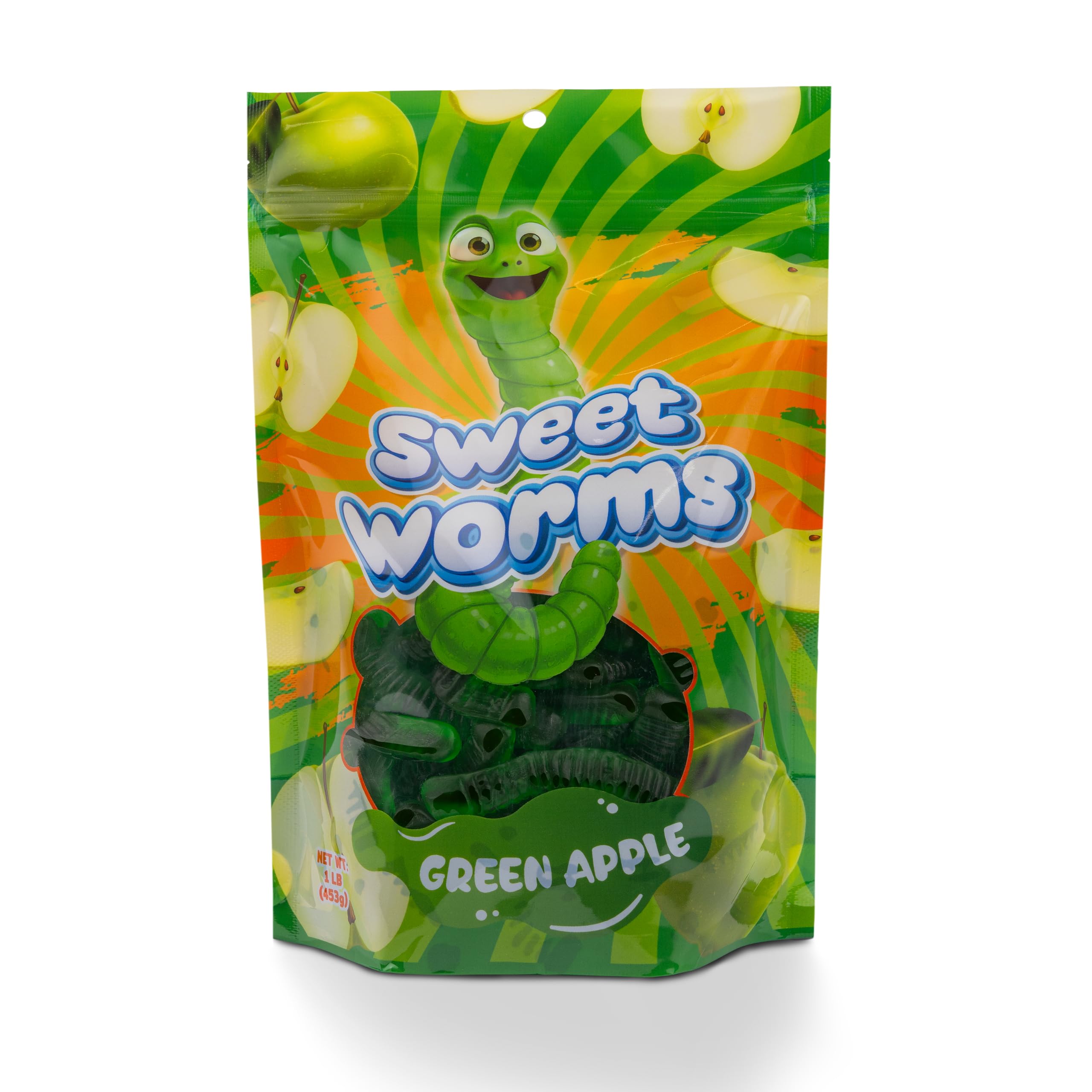 FirstChoiceCandy Sweet & Sour Gummy Worms, Multi Flavors and Solid Colors (1 Pound, Green Apple)