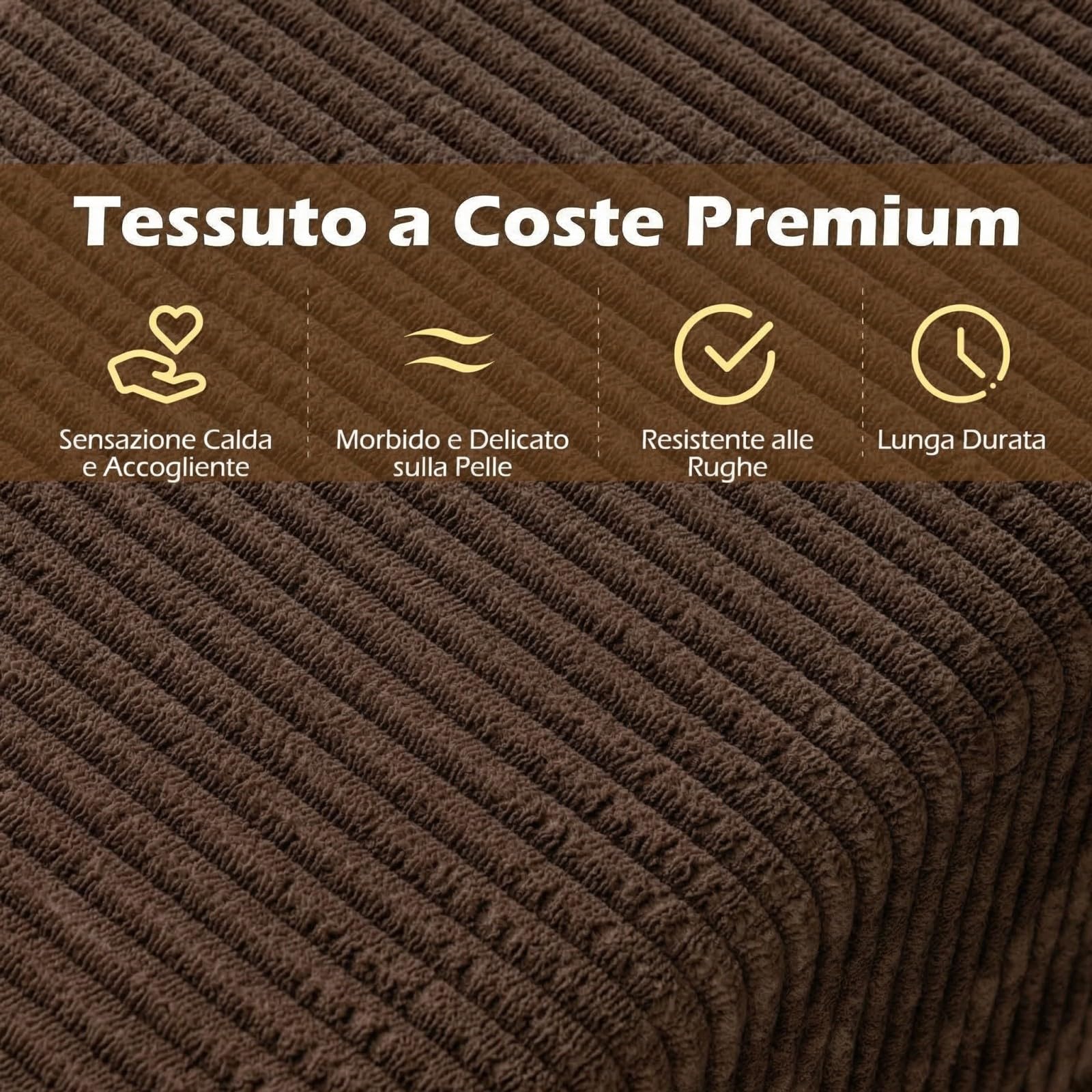 COSTWAY Divano a 3 Posti in Velluto a Coste, Divano Senza Ossatura con Schienale Alto, Braccioli Larghi e Seduta Profonda per Soggiorno, Appartamento e Camera da Letto, 197x97x69 cm