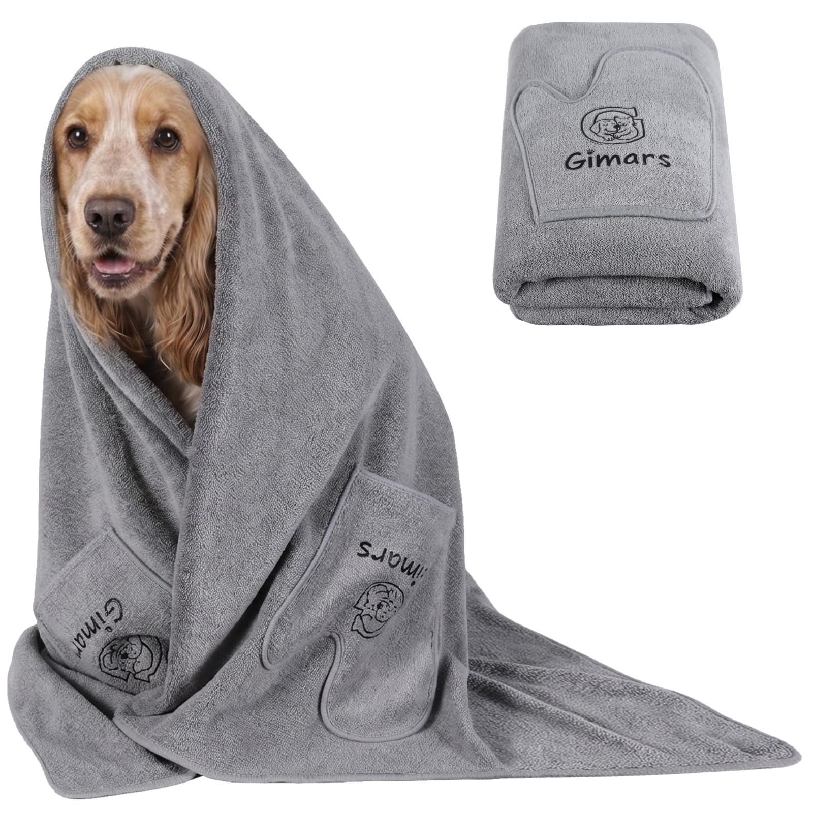 Gimars Thickened Pet Drying Towel with Gloves 140×70cm, 1 Pack, Gray