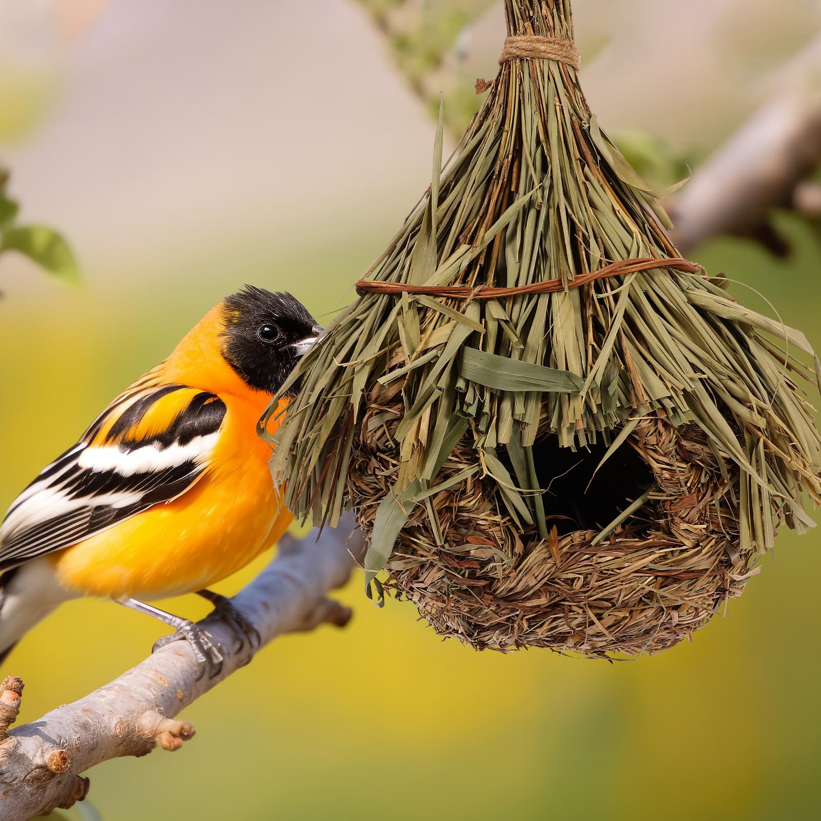 Nid d'oiseau colombe pour le salon - Mangeoire à oiseaux en bambou - Décoration en forme de goutte - Accessoires pour oiseaux à suspendre - Paille tissée