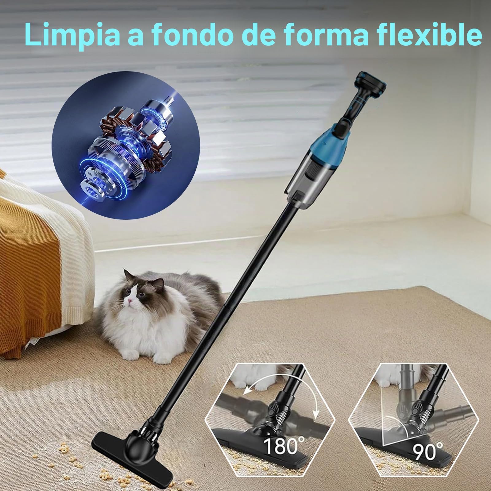 4 en 1 Aspiradora Escoba Versátil Sin Cable, Potente 10000PA Escoba Aspirador Sin Cable, Aspirador Vertical Sem Fios, Limpieza Ultraprofunda Bajo Muebles Sin Agacharse (Sin batería)
