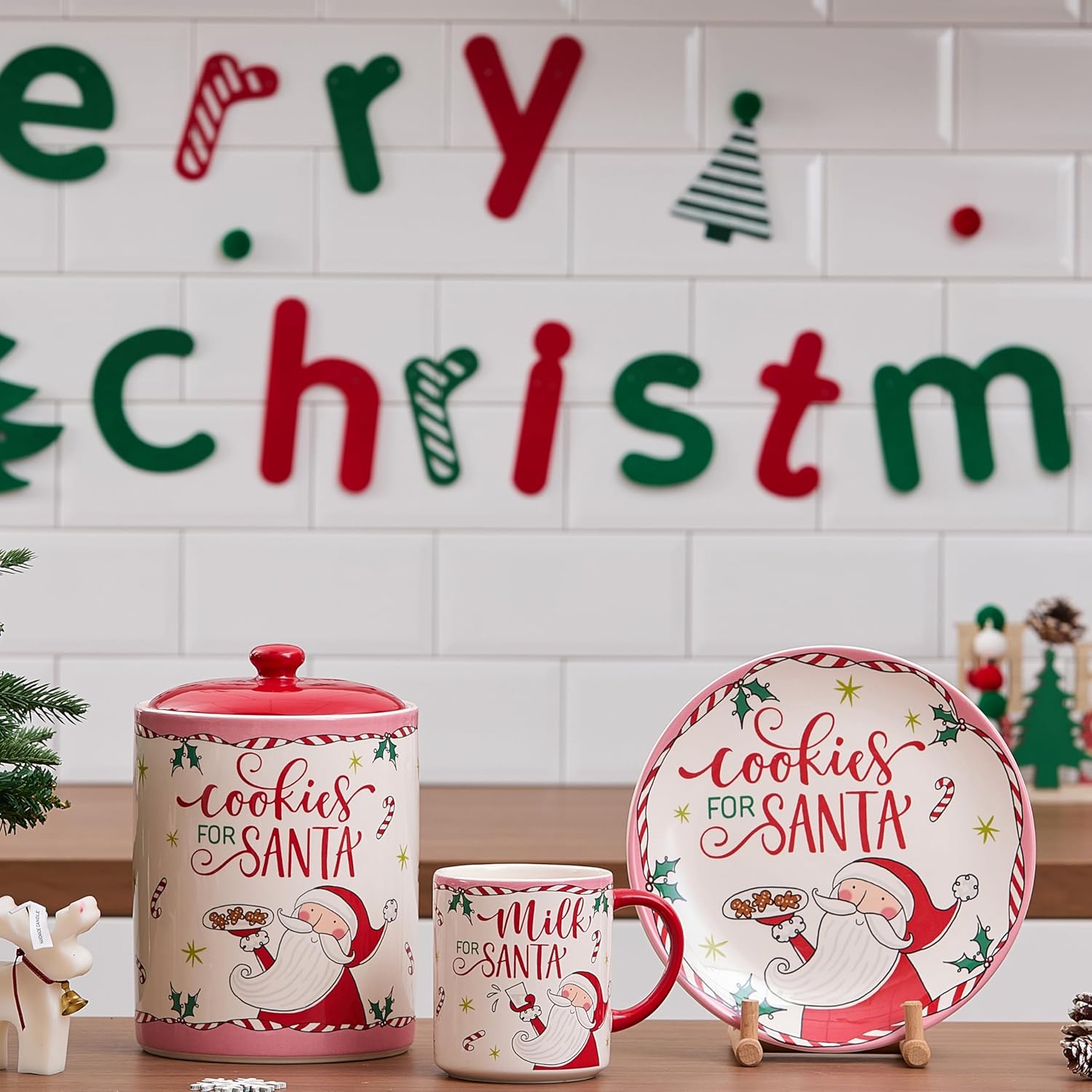 Bico Cartoon Santa Claus Cookies For Santa Ceramic 9 inch Air Tight Storage Jar, Dishwasher Safe, for Christmas Eve