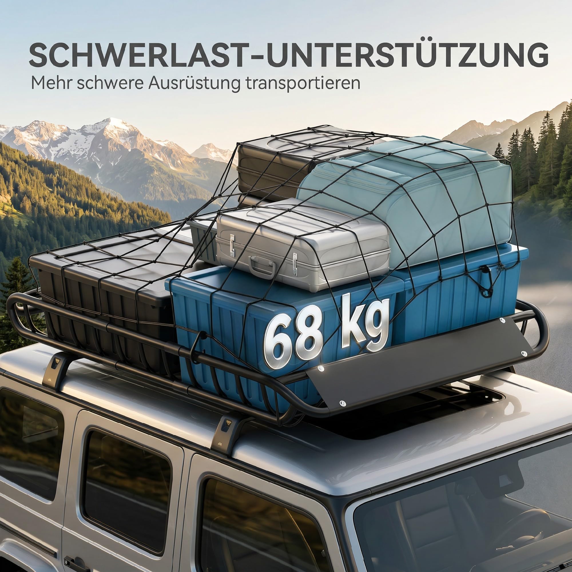 SPORTNOW Dachgepäckträger Universal Dachkorb mit Windschutz bis 68 kg, Rostfrei Auto Gepäckträger aus Stahl, Dachträger Gepäckkorb für SUV Trucks, 116 x 92 x 11,5 cm, Schwarz