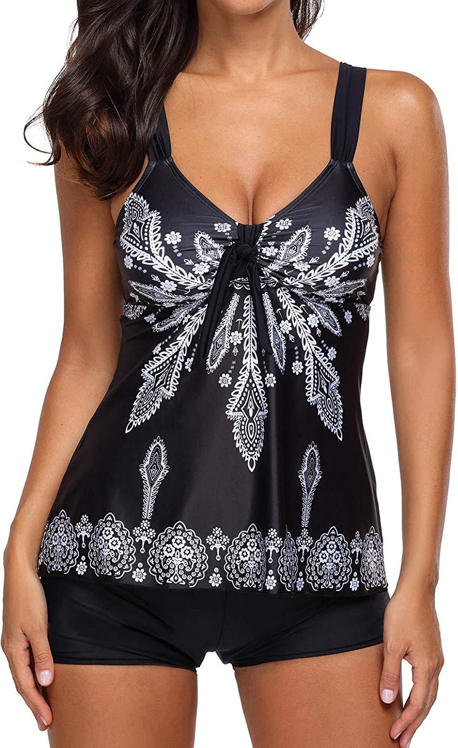 Socluer Womens' Paisley Printed Tankini Set with Boyshort 2 Piece Padded Swimming Costume Bikini Set Swimsuit Swimwear