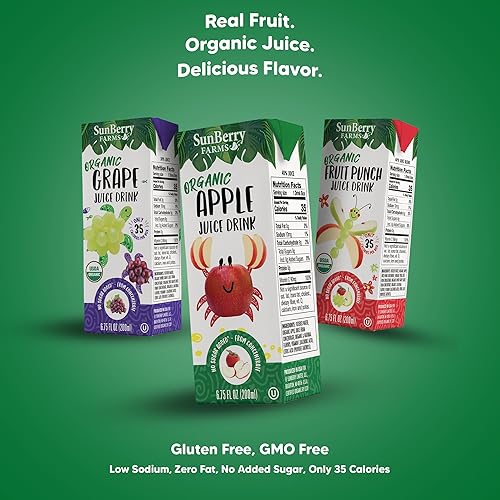 Miniatura 6 de Sunberry Farms Organic Variety Pack Juice Boxes 6.75 fl oz (36 Pack)  Apple, Fruit Punch & Grape  USDA Organic Kids Drinks  No Artificial Flavors or