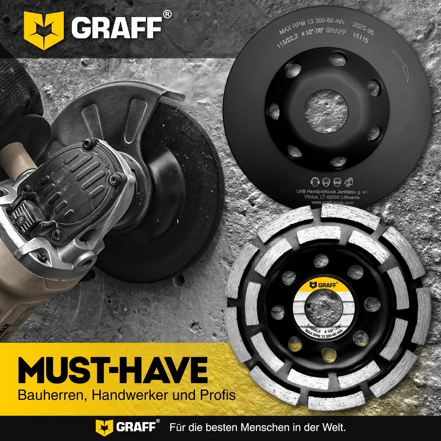 Mola A Tazza Diamantata HERZO 180 Mm Per Smerigliatrice - Pietra, Cemento, Granito - Foto 7