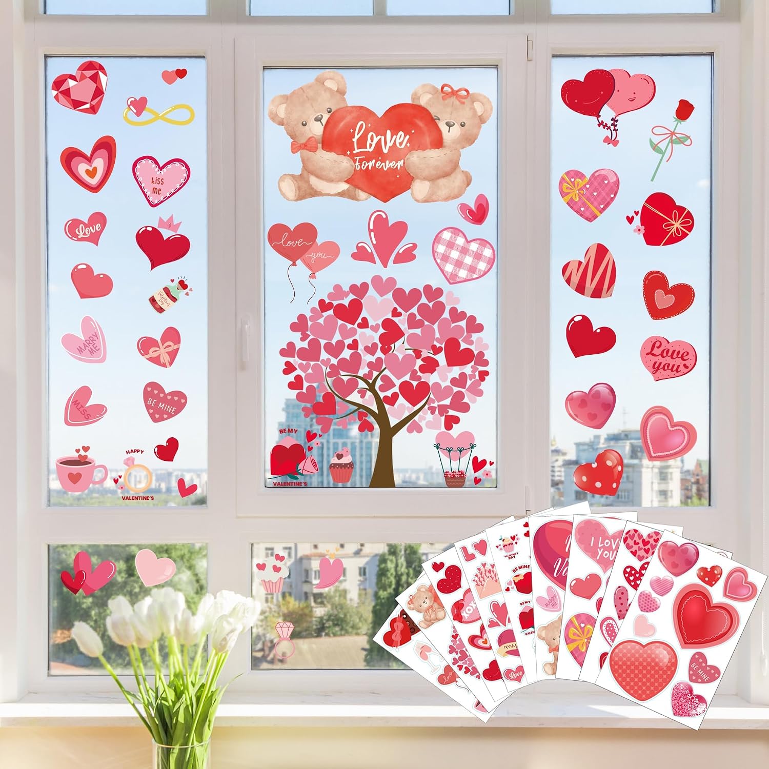 100 PCS Valentines Stickers with Window clings