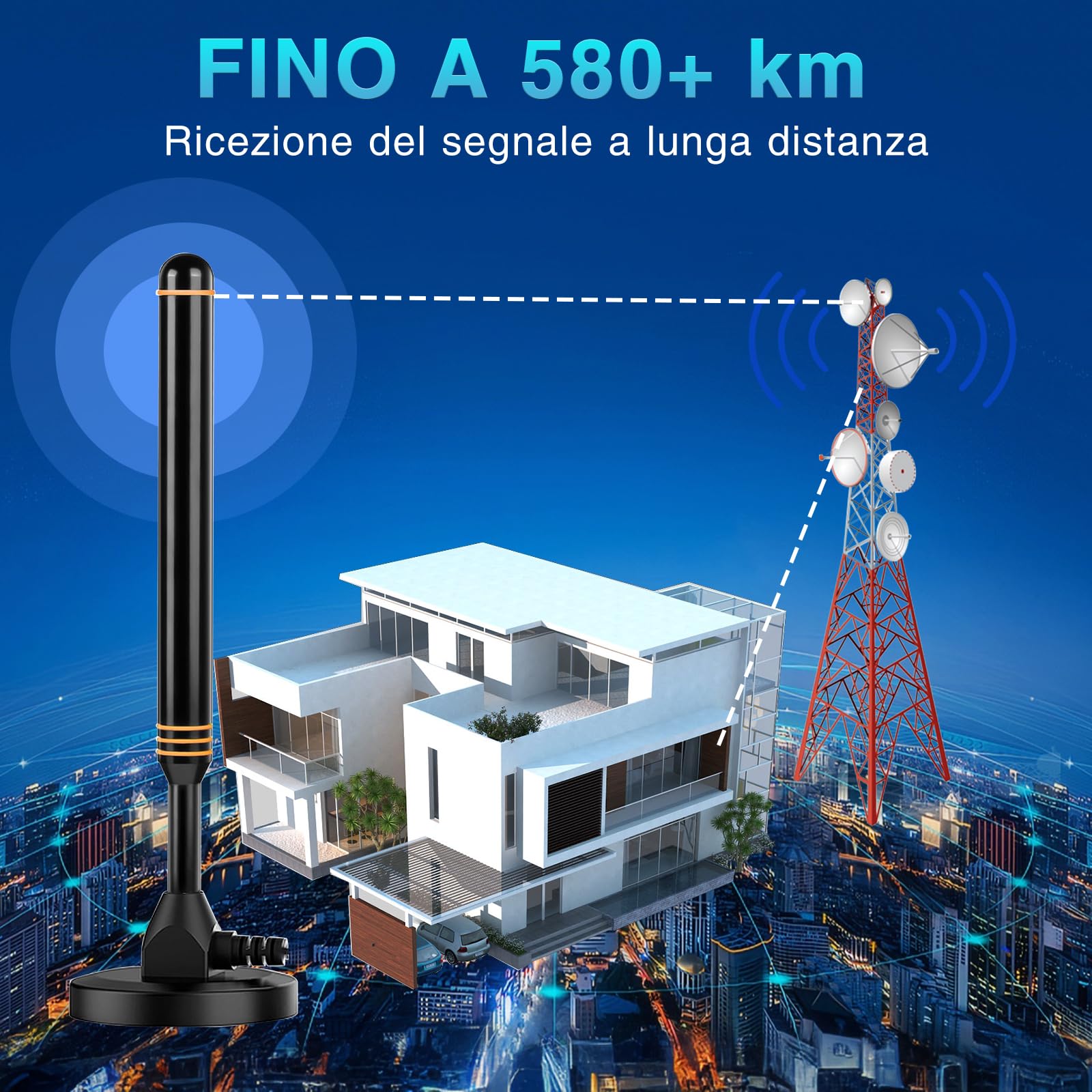 2024 Antenna TV Digitale - Antenna TV interna per la Ricezione di Canali TV Digitali, Antenna Amplificata Potente e Portatile con Cavo Coassiale da 5 m, Ricezione a Lungo Raggio di 580 km - arancia