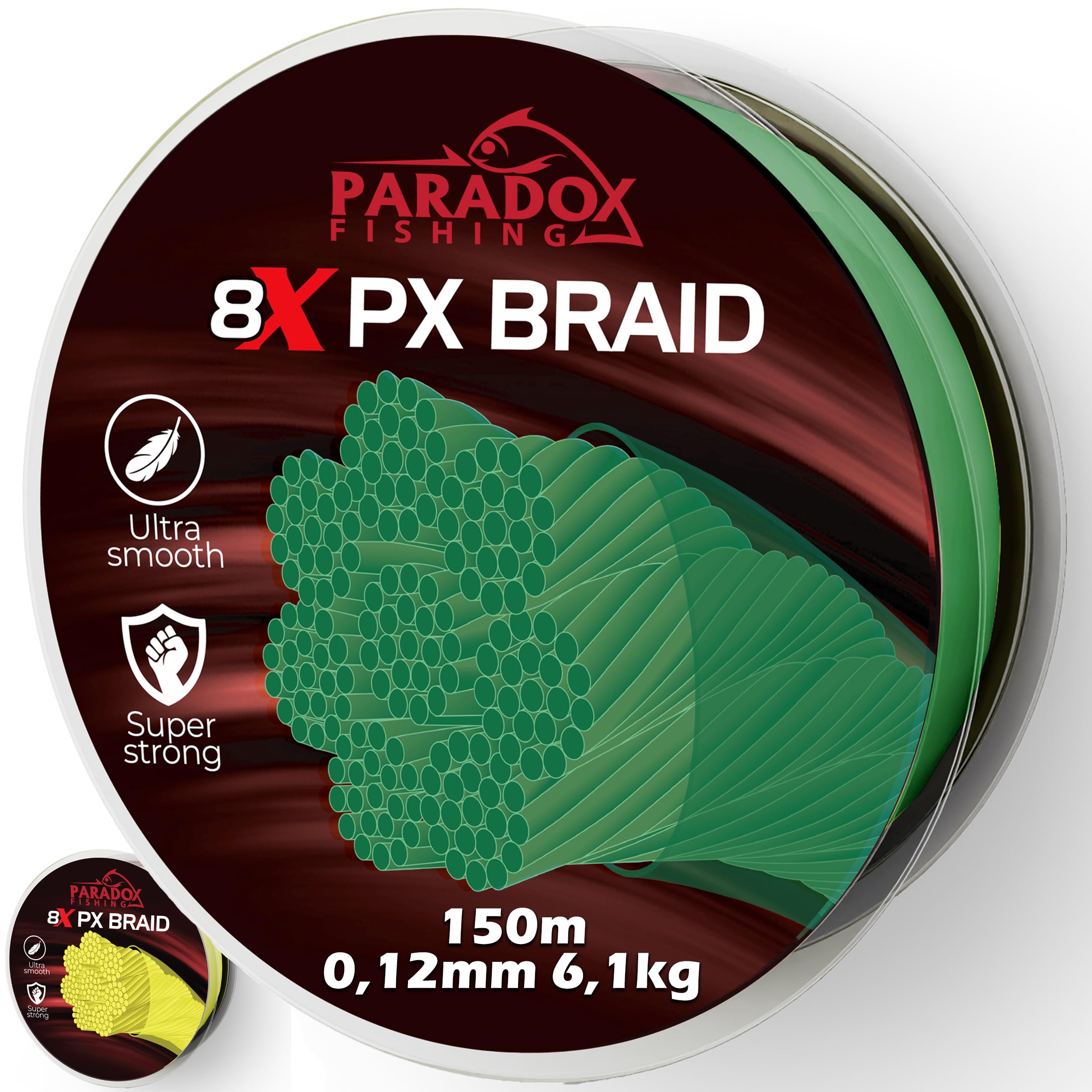 Paradox Fishing Zestaw 8 plecionych żyłek wędkarskich, 0,10 mm do 0,28 mm, ciasno plecionych żyłek wędkarskich, idealne do łowienia w rzutach
