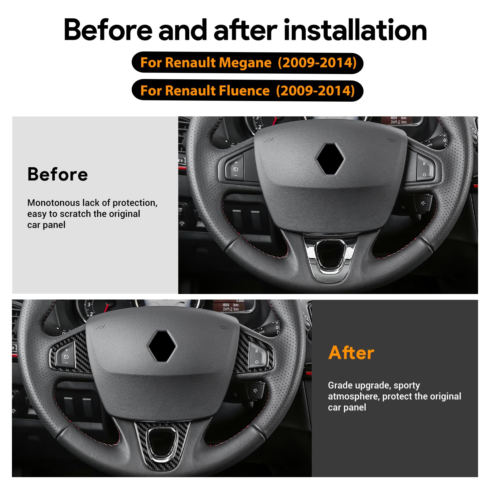 Cadre De Volant Fibre Carbone Pour Renault Fluence, Megane, Scenic (2009-2015)