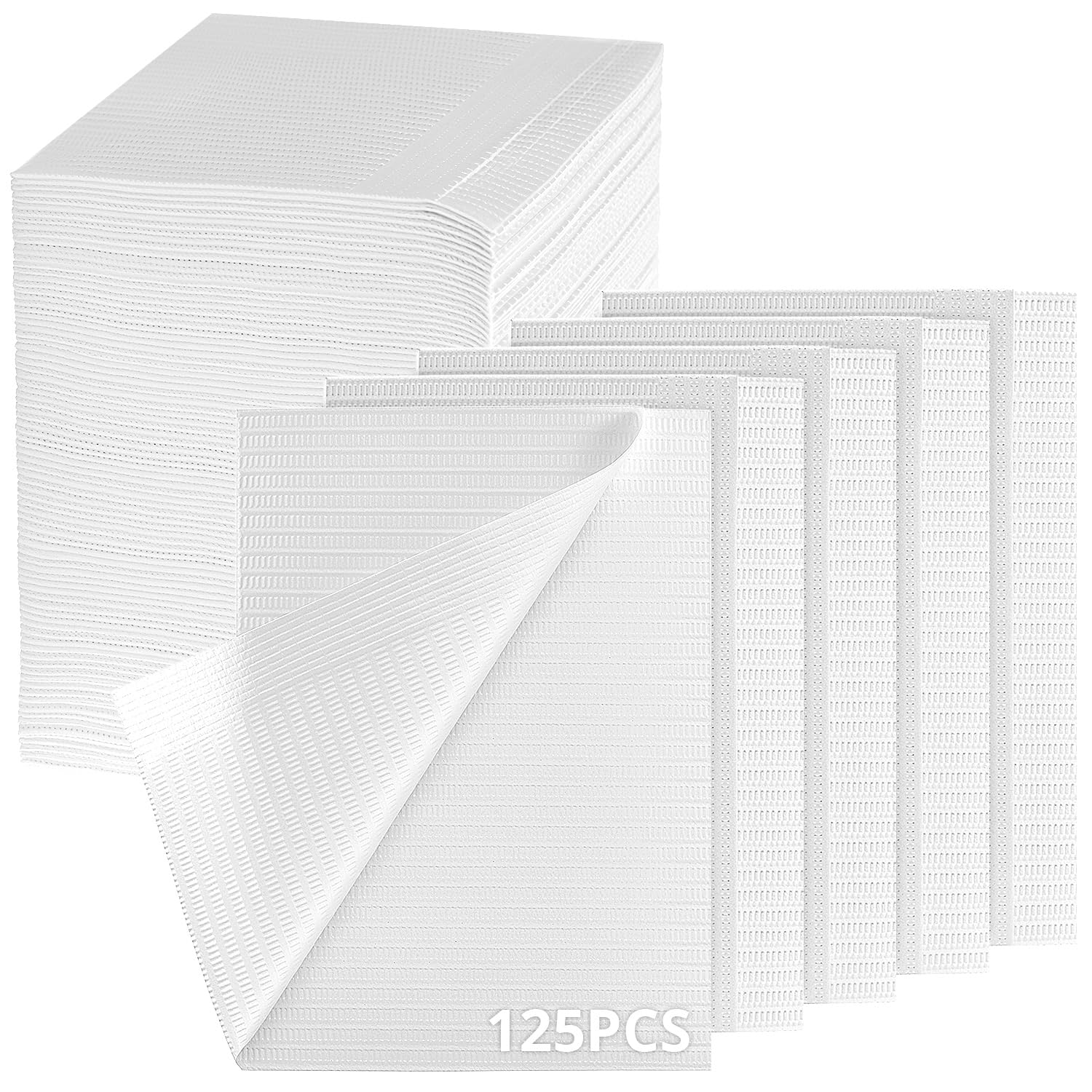 QWORK® 125 pezzi fogli per bavaglini dentistici, tampone per pulizia tatuaggi, 33x45 cm, per applicazioni dentistiche, tatuaggi e coperture per vassoi, bianco