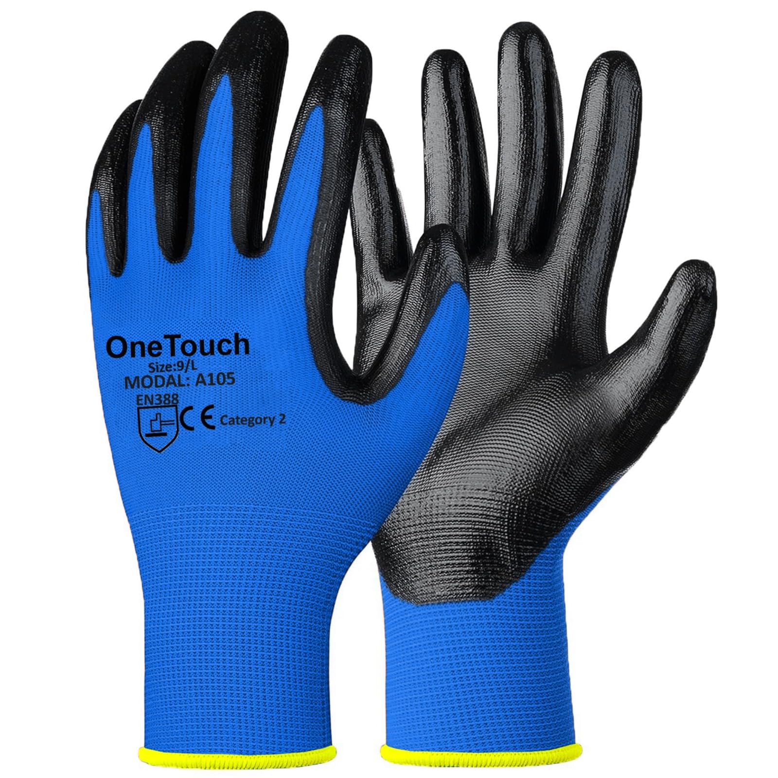 A406 24 Pairs Work Gloves PREMIUM NITRILE COATED Nylon Work Gloves Safety Gloves Builders Gardening Grip (X-Large-10)