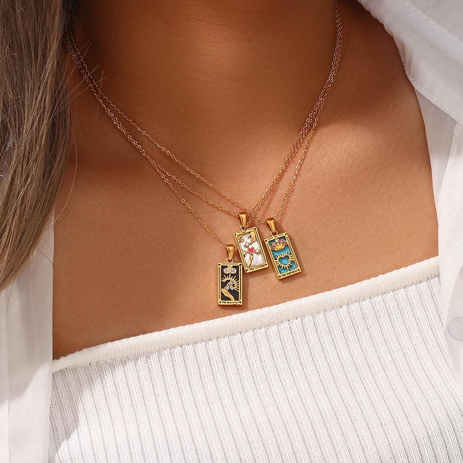 Tarot Card Necklace for Women, 18K Gold Plated Stainless Steel Vintage Lucky Charm Square Zodiac Pendant Talisman Amulet Necklaces Mystic Jewelry Spiritual Gift - Image 3