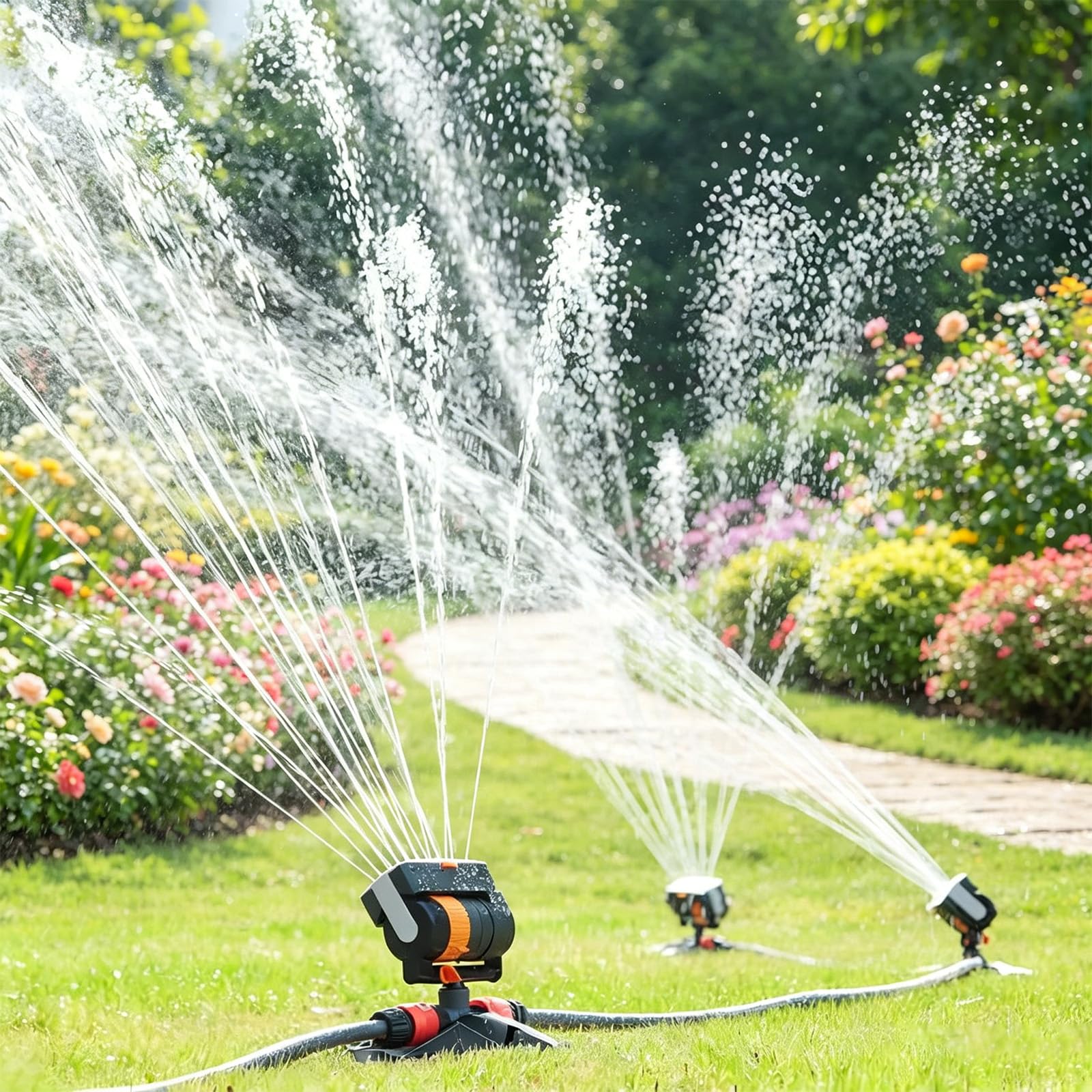 Viereckregner Rasensprenger, Rasensprenger Große Flächen, Garten Sprenger, Automatischer Oszillierender, 16 Düsen, 4 Modi Einstellbarer Schwingen-Sprinkler Zum Bewässern von Gärten und Rasen (2 Stück)