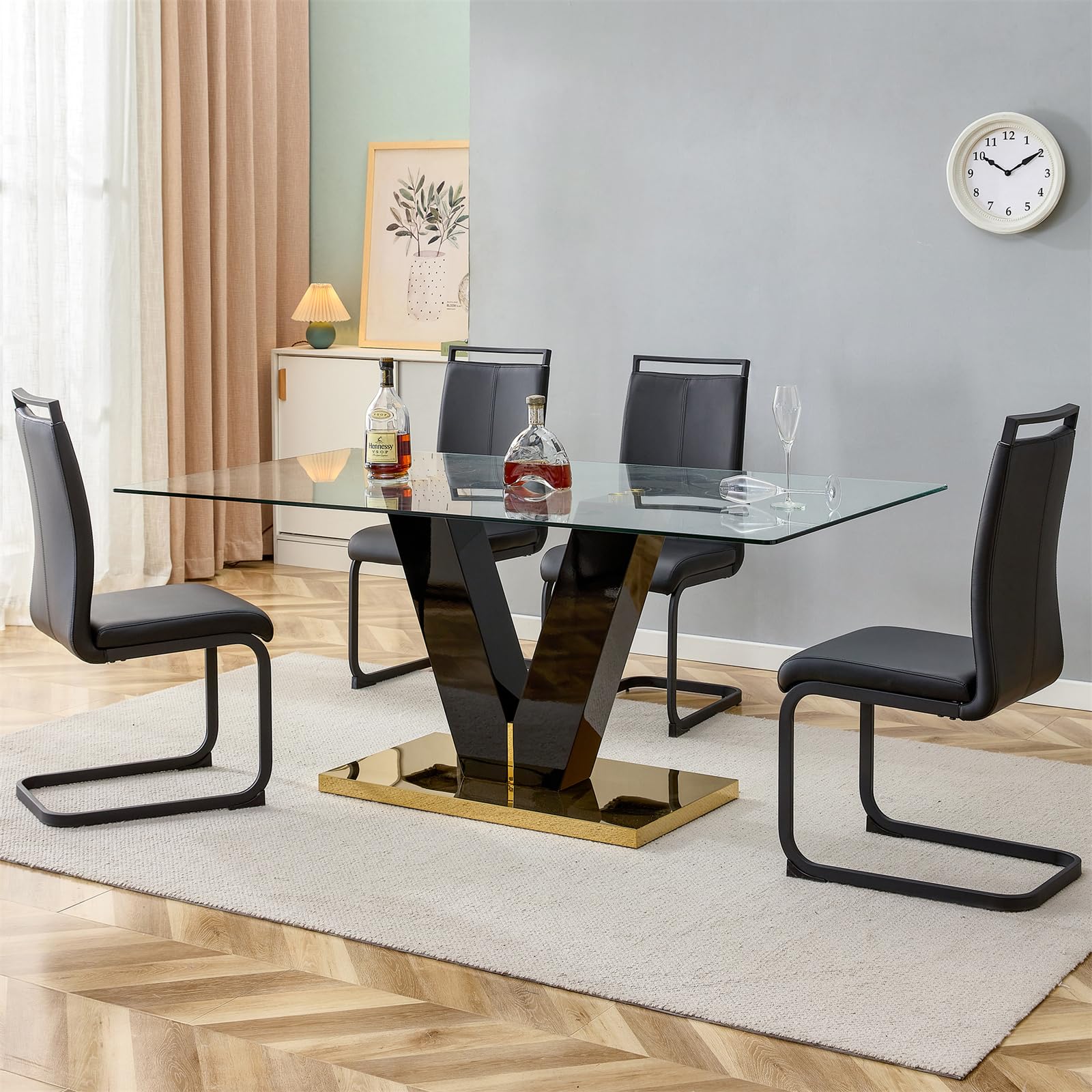 Amazon.com - 71'' Glass Dining Table Set for 4, Glass Dining Table and ...