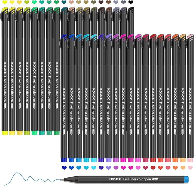 Koilox Fineliner Pens Set, 36 Colour Fine Point Pens 0.4mm Fine Tip